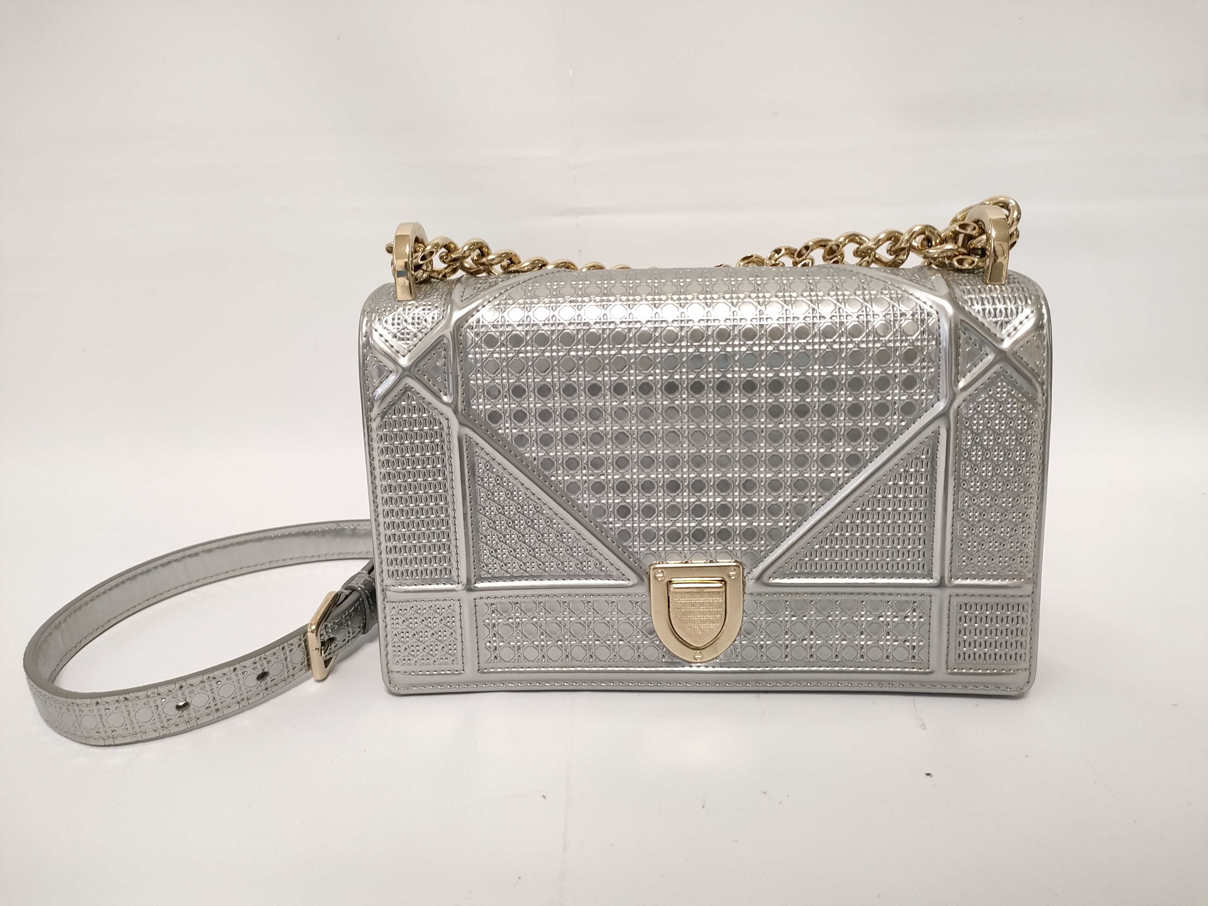 Diorama Patent Leather Chain Wallet Silver Shoulder Bag