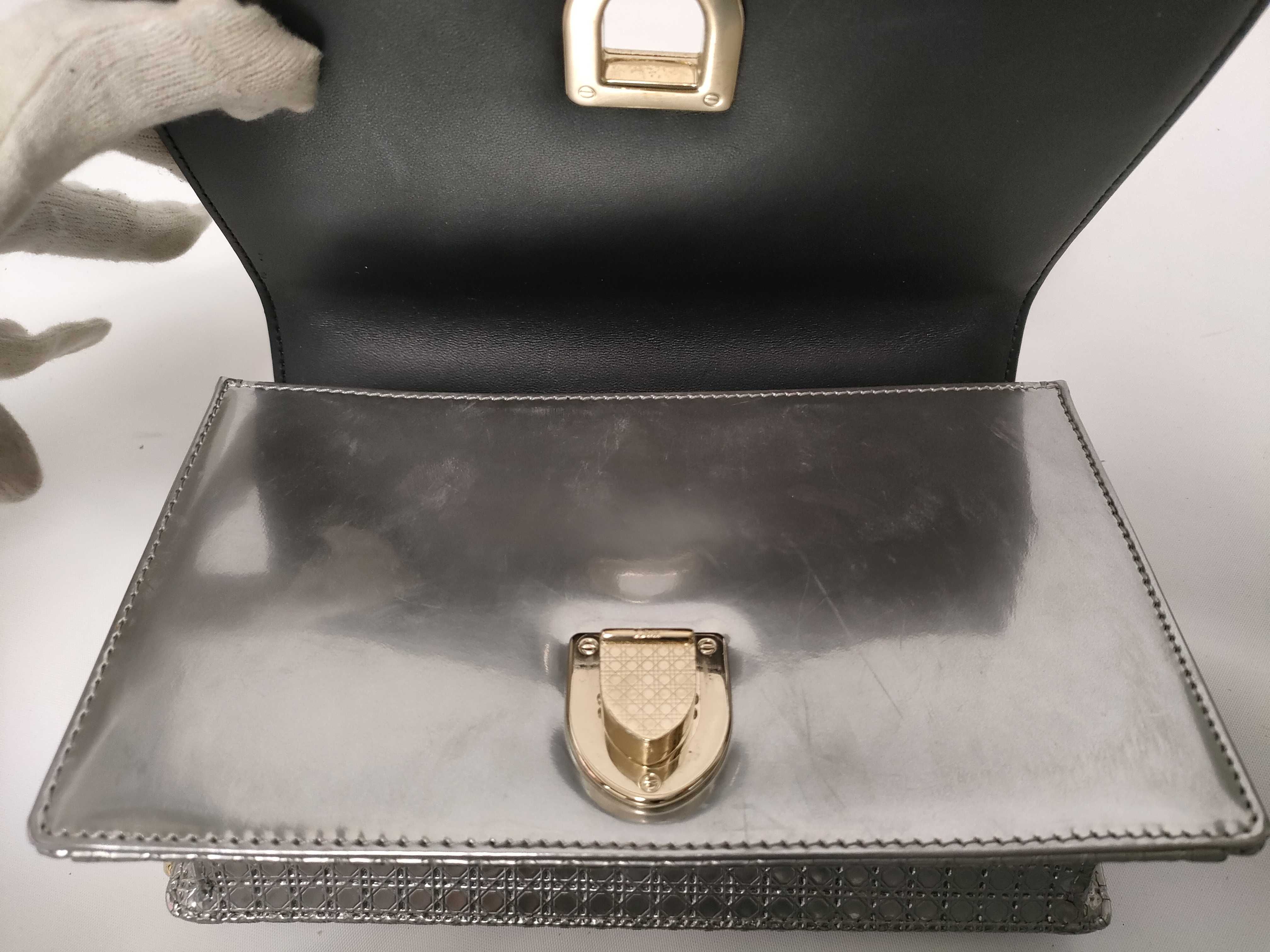 Diorama Patent Leather Chain Wallet Silver Shoulder Bag — view 8