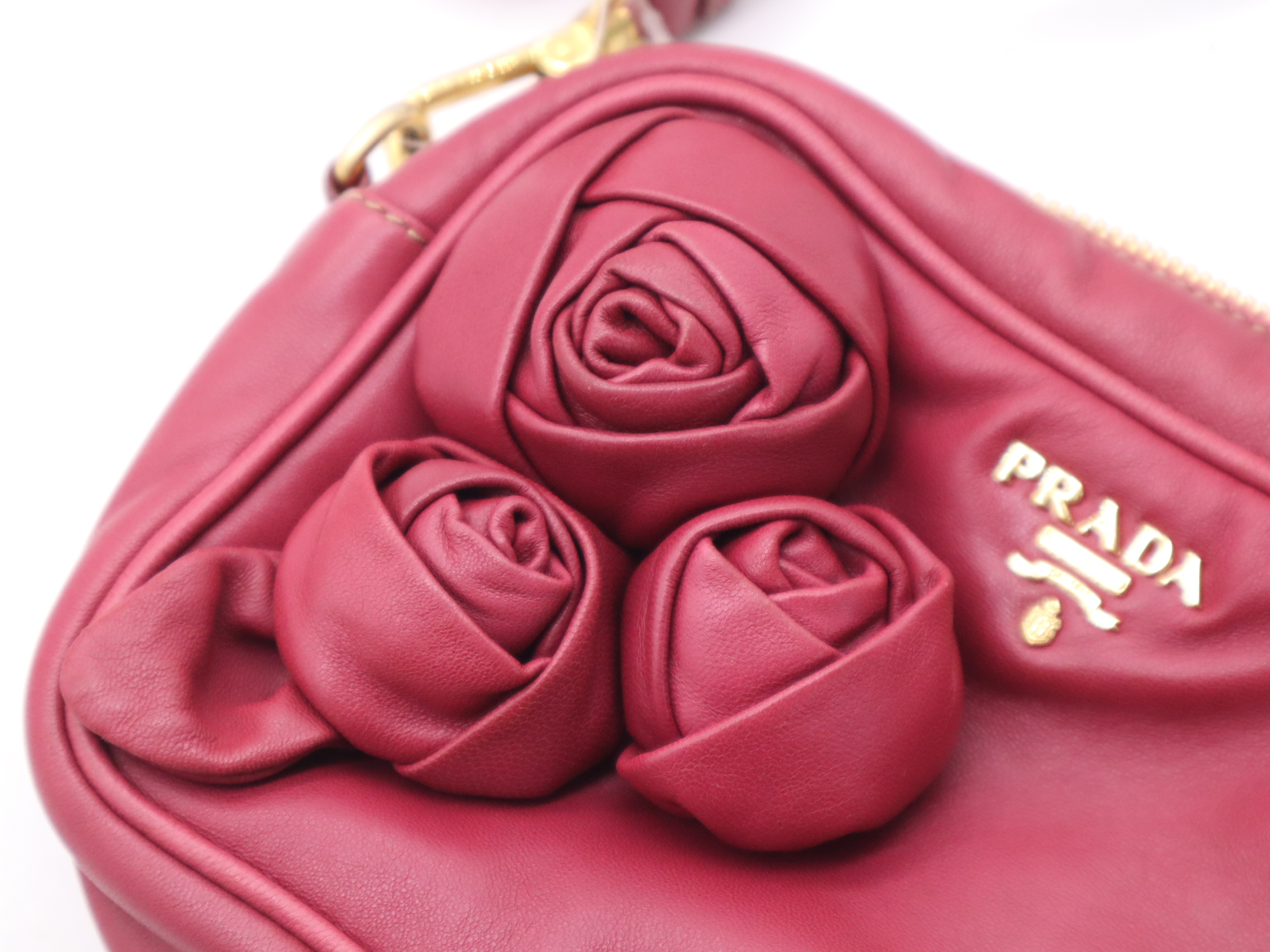 Leather Shoulder Bag with Shoulder Strap, Rose Pink — view 14