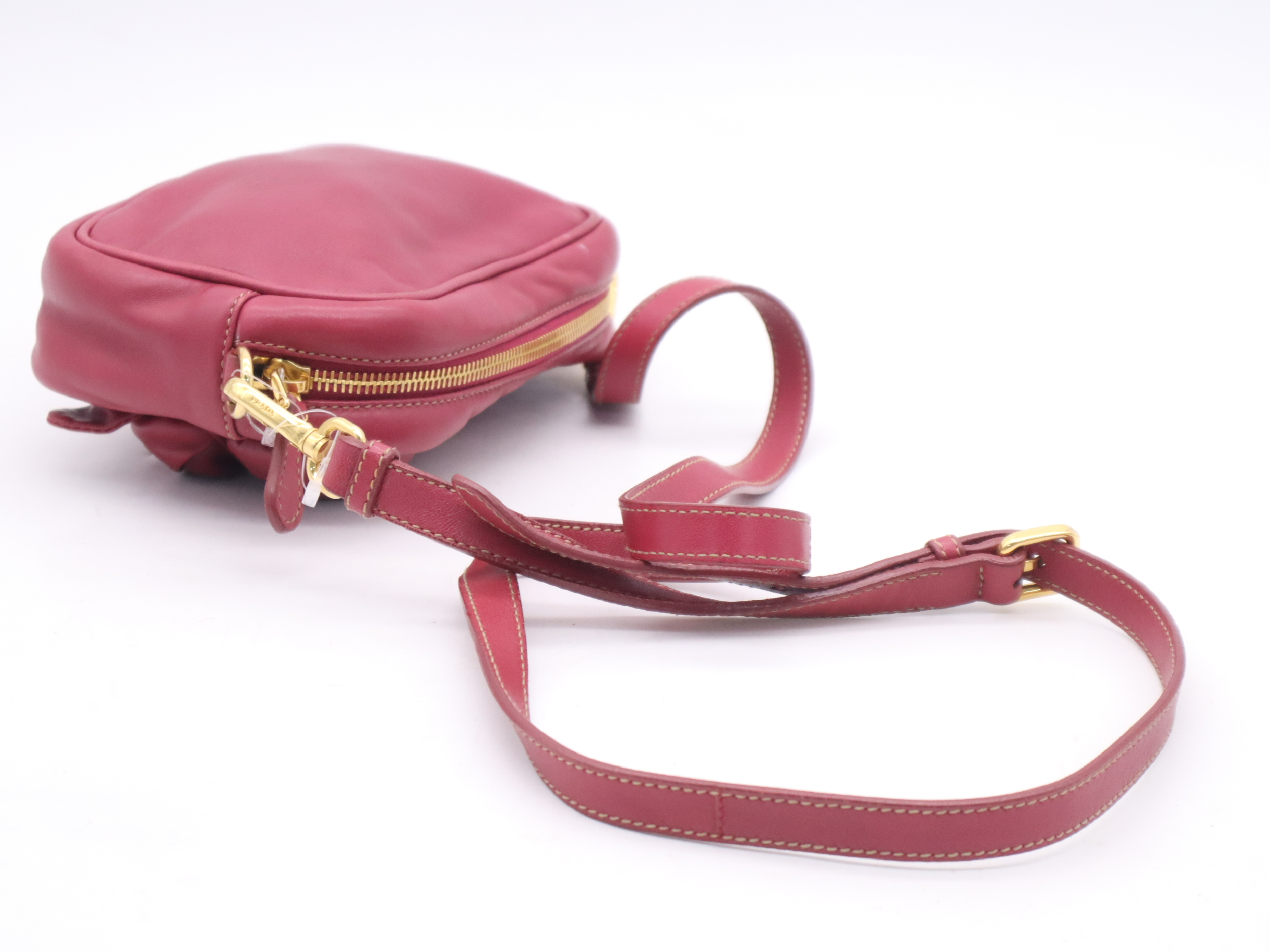 Leather Shoulder Bag with Shoulder Strap, Rose Pink — view 6