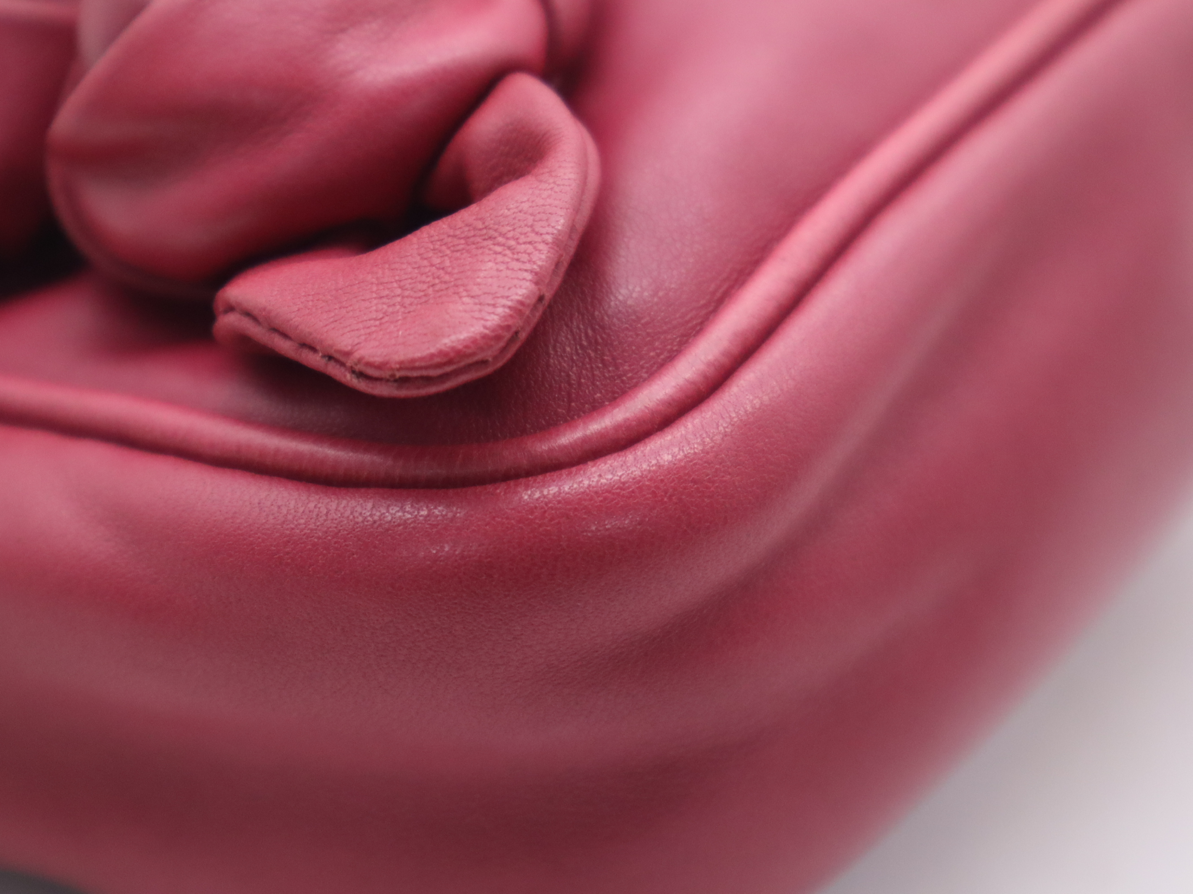 Leather Shoulder Bag with Shoulder Strap, Rose Pink — view 10