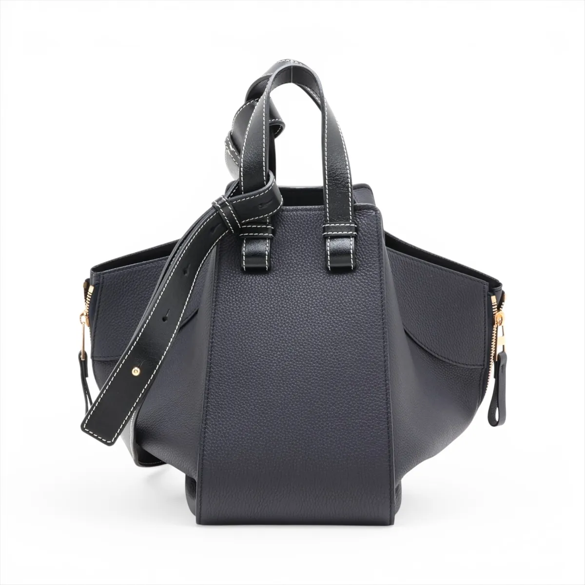 Hammock Small Leather 2-Way Handbag, Navy x Black — view 2