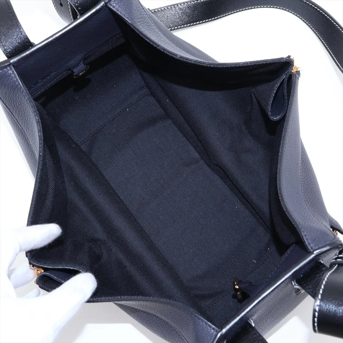Hammock Small Leather 2-Way Handbag, Navy x Black — view 8