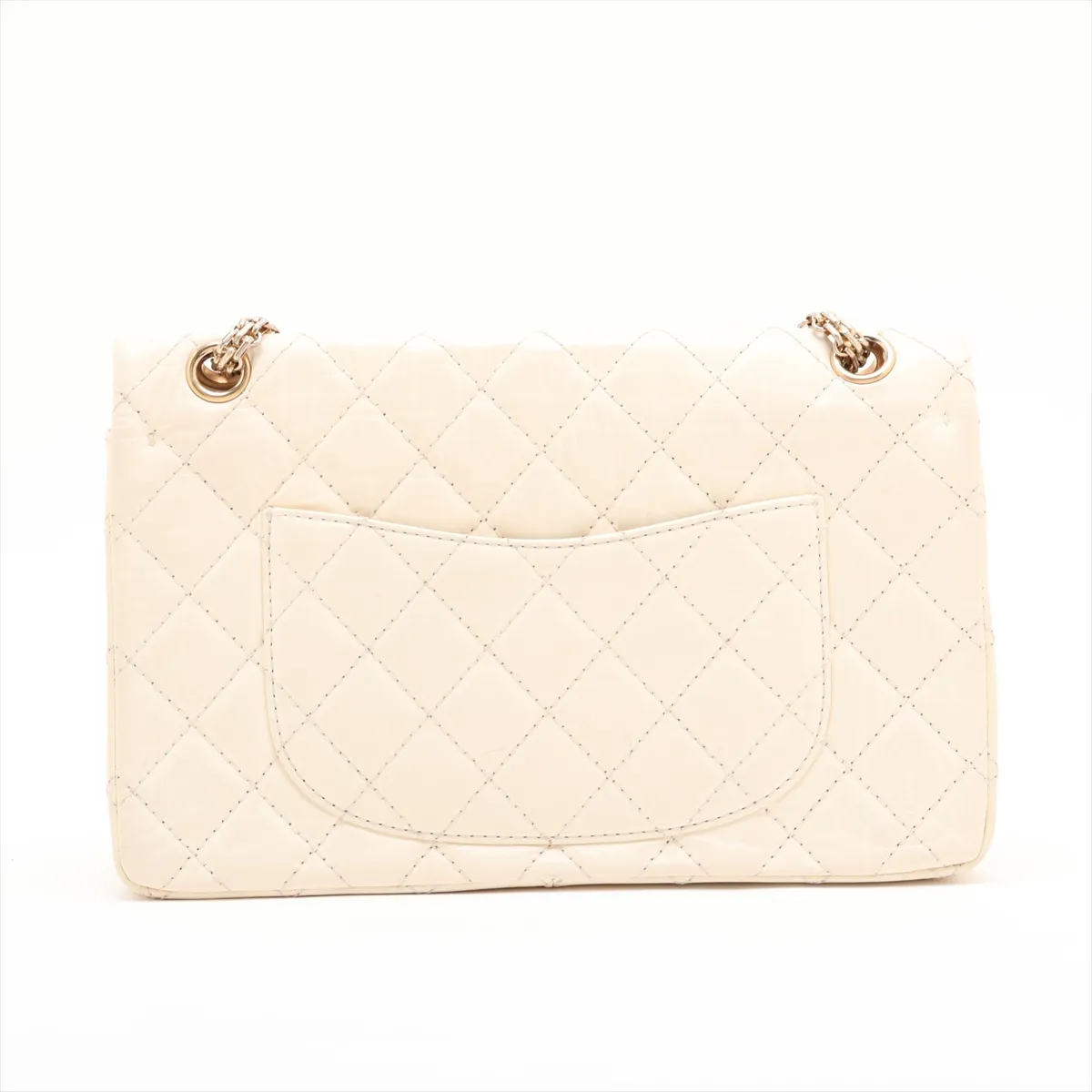 Matelassé 2.55 Large Vintage Calf Double Flap Double Chain Bag, Ivory, Gold Hardware, 14586051, Serial Number 14, A37587 — view 2