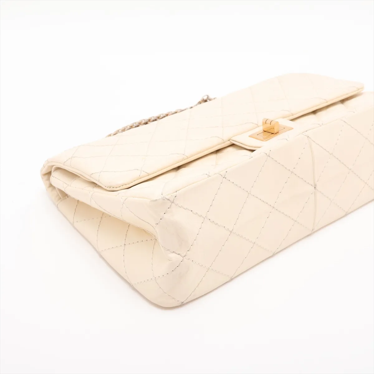 Matelassé 2.55 Large Vintage Calf Double Flap Double Chain Bag, Ivory, Gold Hardware, 14586051, Serial Number 14, A37587 — view 4