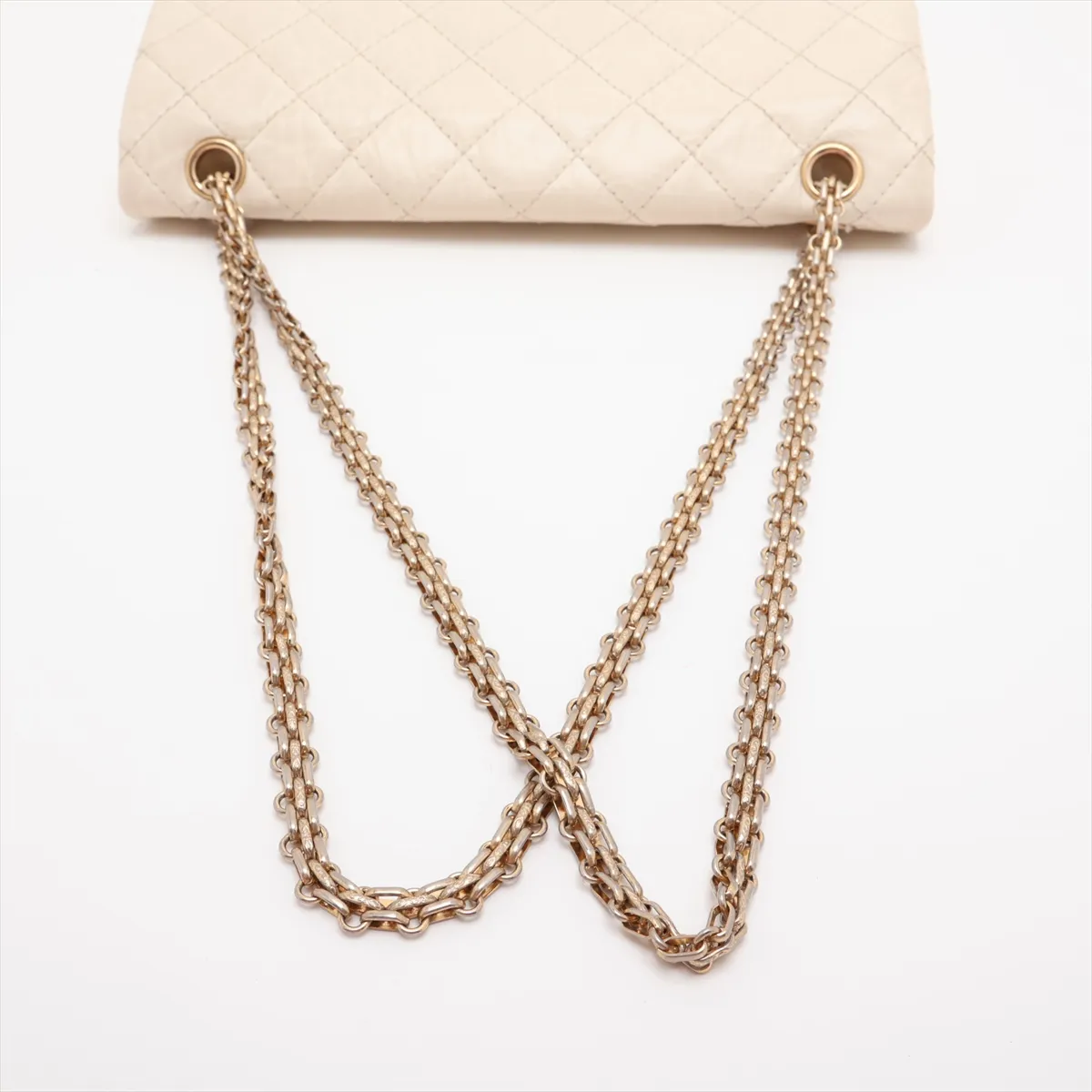 Matelassé 2.55 Large Vintage Calf Double Flap Double Chain Bag, Ivory, Gold Hardware, 14586051, Serial Number 14, A37587 — view 5