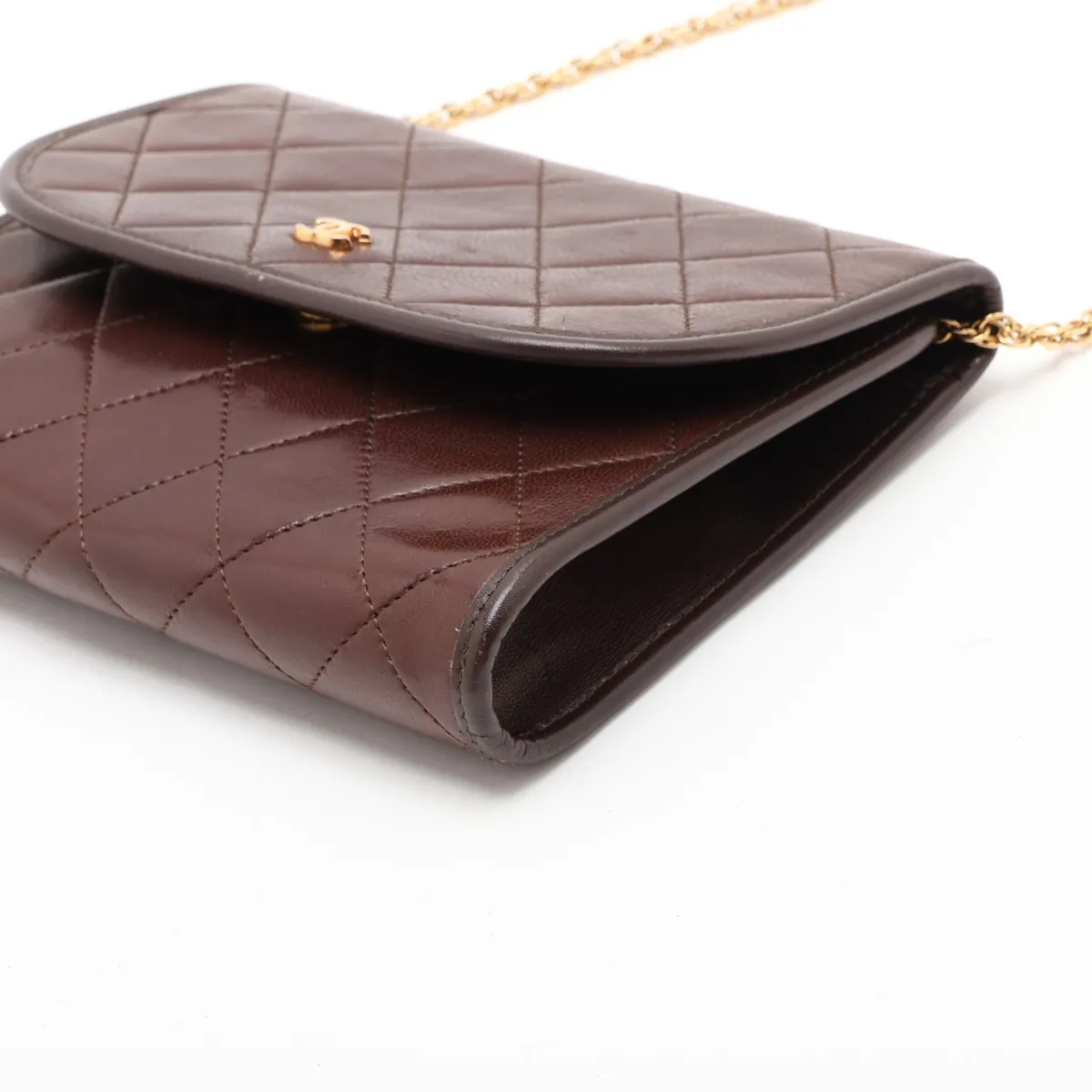 Matelassé Lambskin Chain Shoulder Bag, Push Lock, Brown, Gold Hardware, 127010 (Serial Number 0) — view 3
