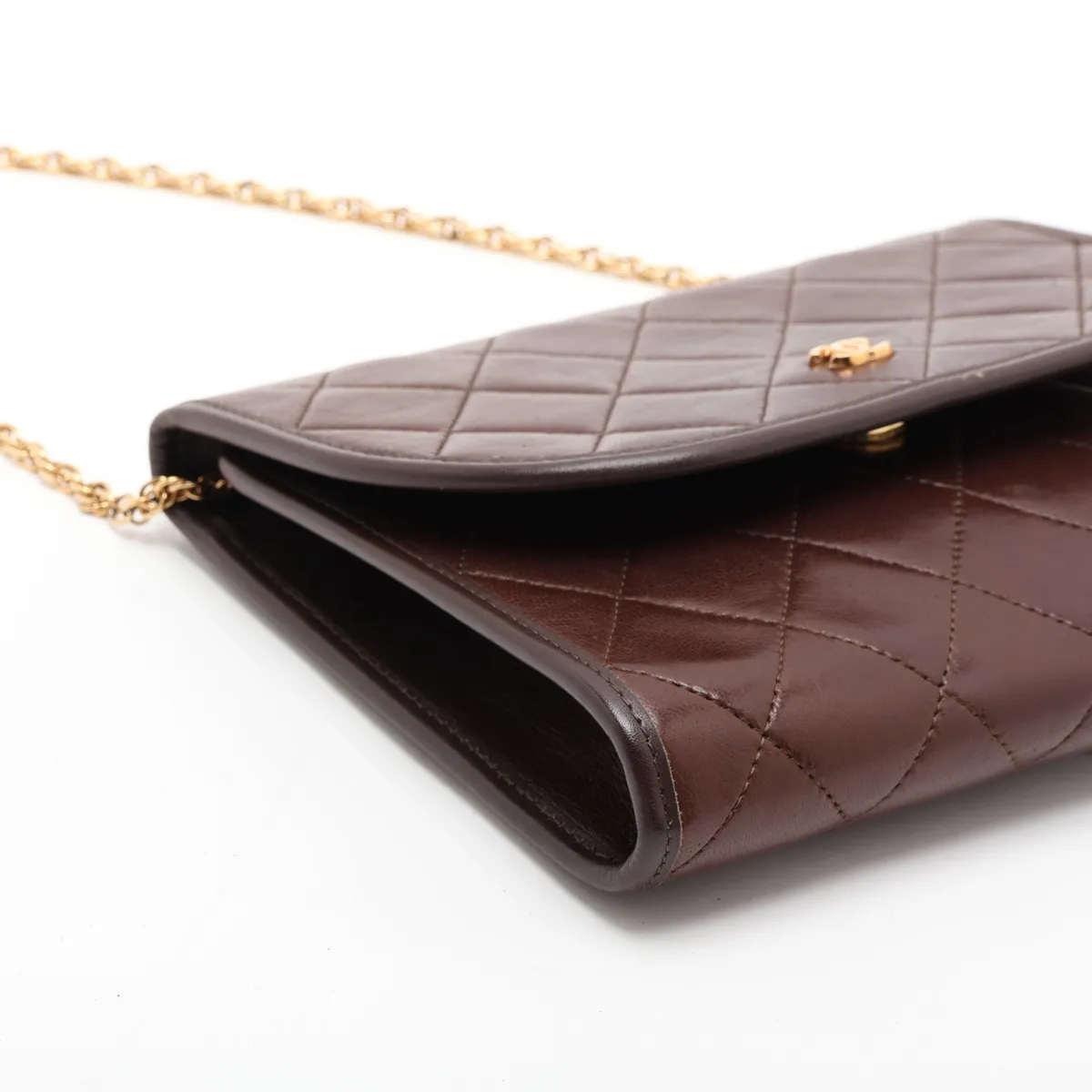 Matelassé Lambskin Chain Shoulder Bag, Push Lock, Brown, Gold Hardware, 127010 (Serial Number 0) — view 4