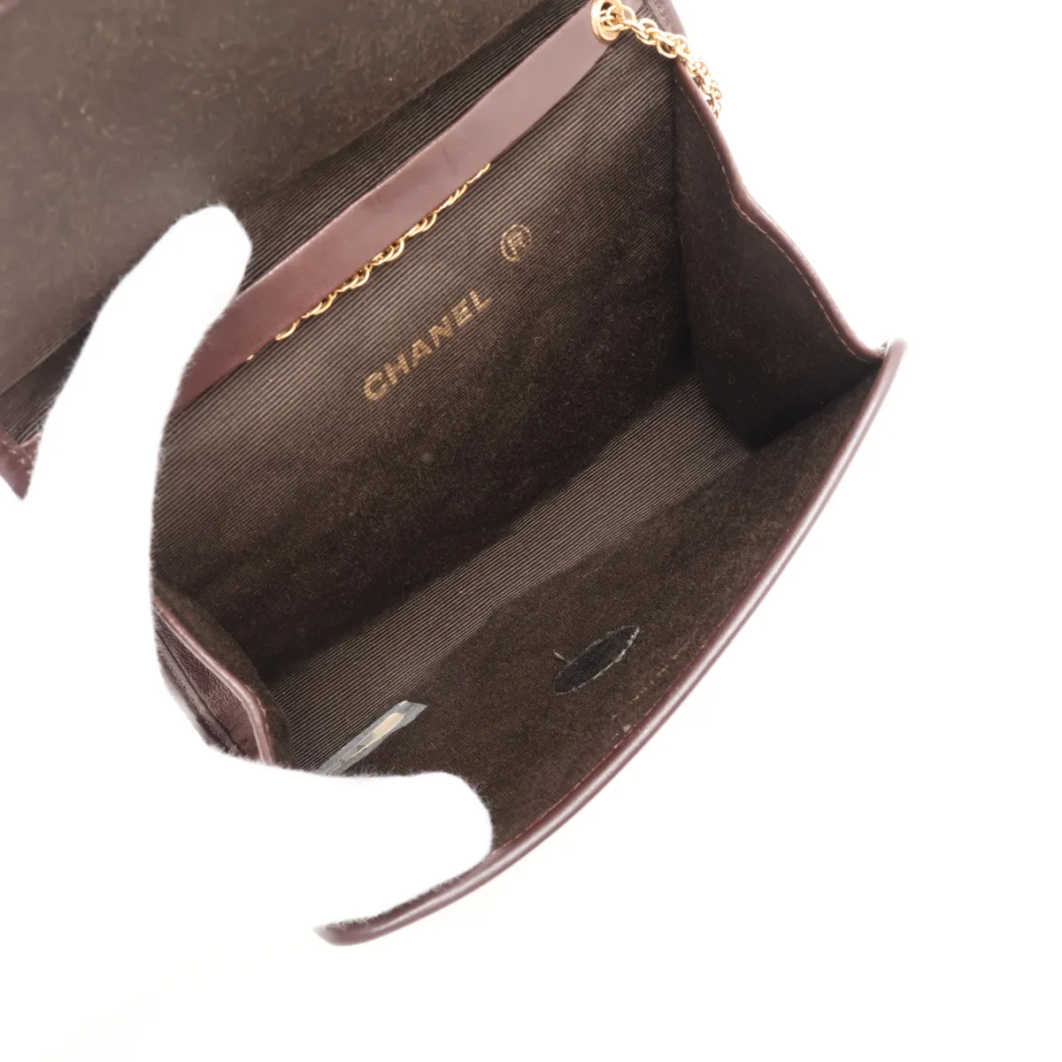 Matelassé Lambskin Chain Shoulder Bag, Push Lock, Brown, Gold Hardware, 127010 (Serial Number 0) — view 6