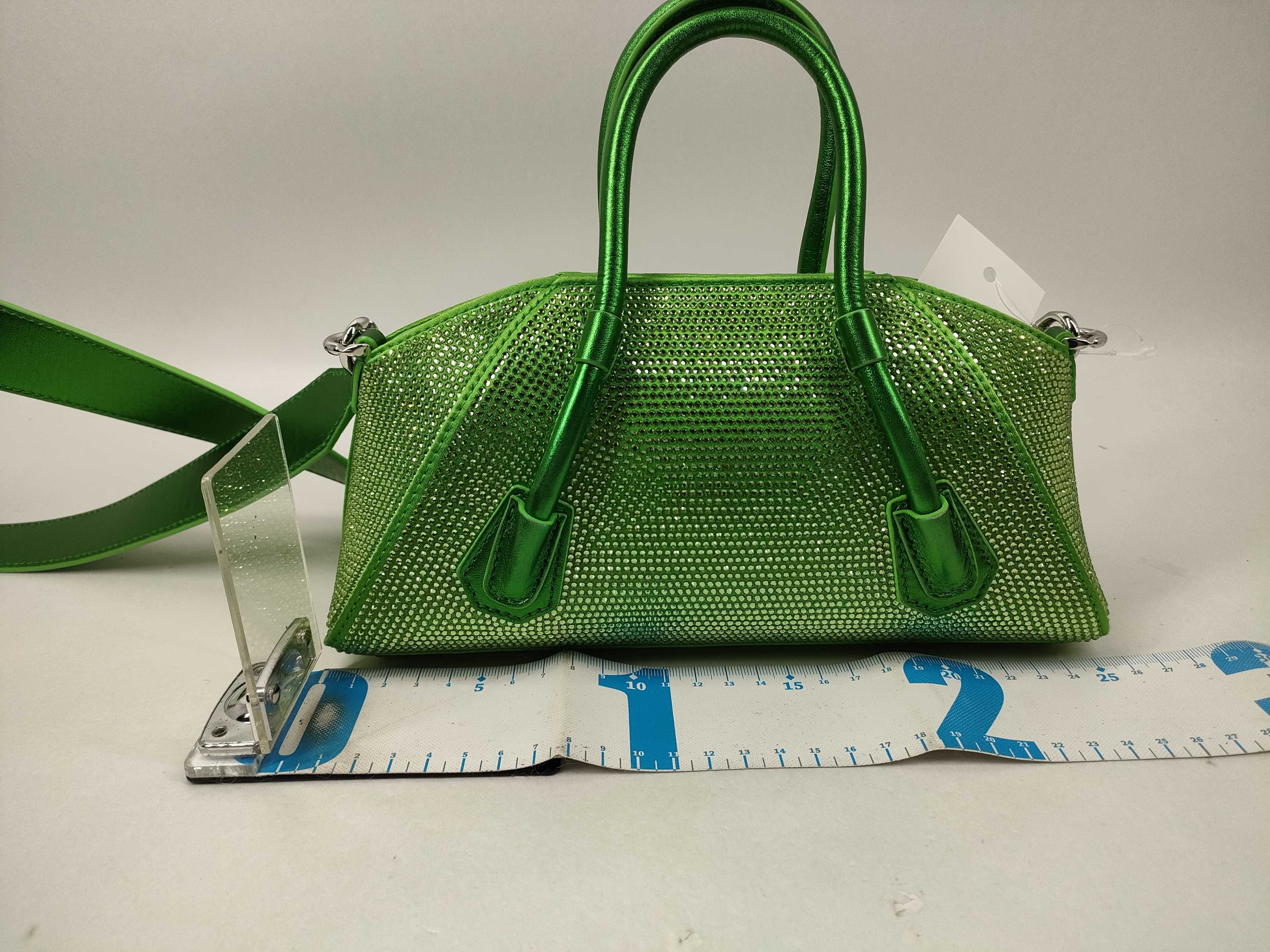 Mini Antigona Rhinestone Padlock Green Handbag with Stud — view 2