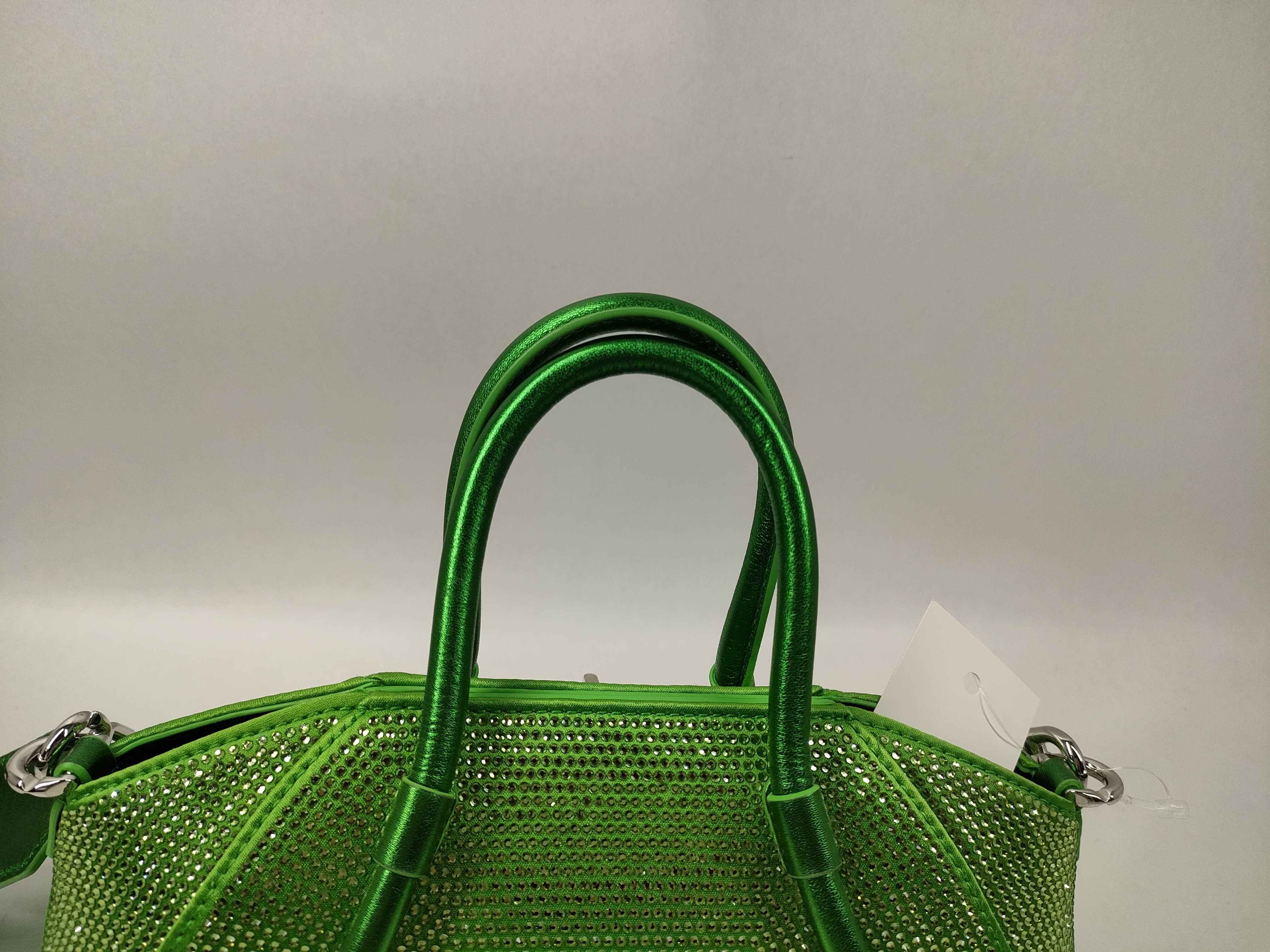 Mini Antigona Rhinestone Padlock Green Handbag with Stud — view 3