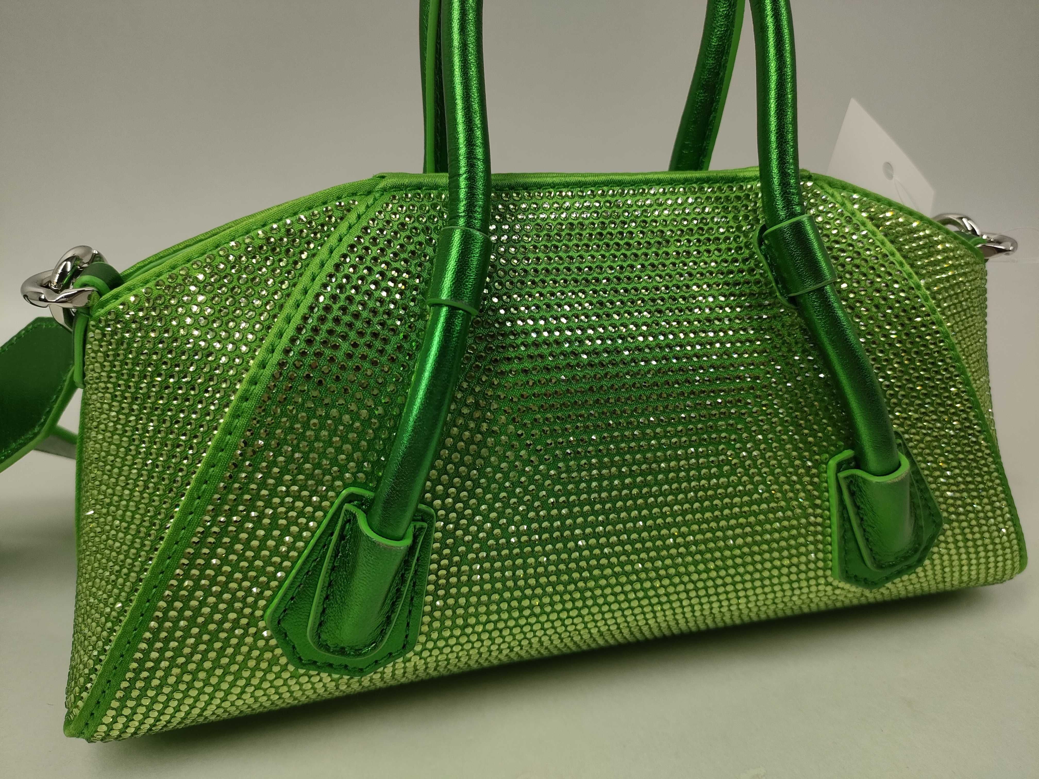 Mini Antigona Rhinestone Padlock Green Handbag with Stud — view 4