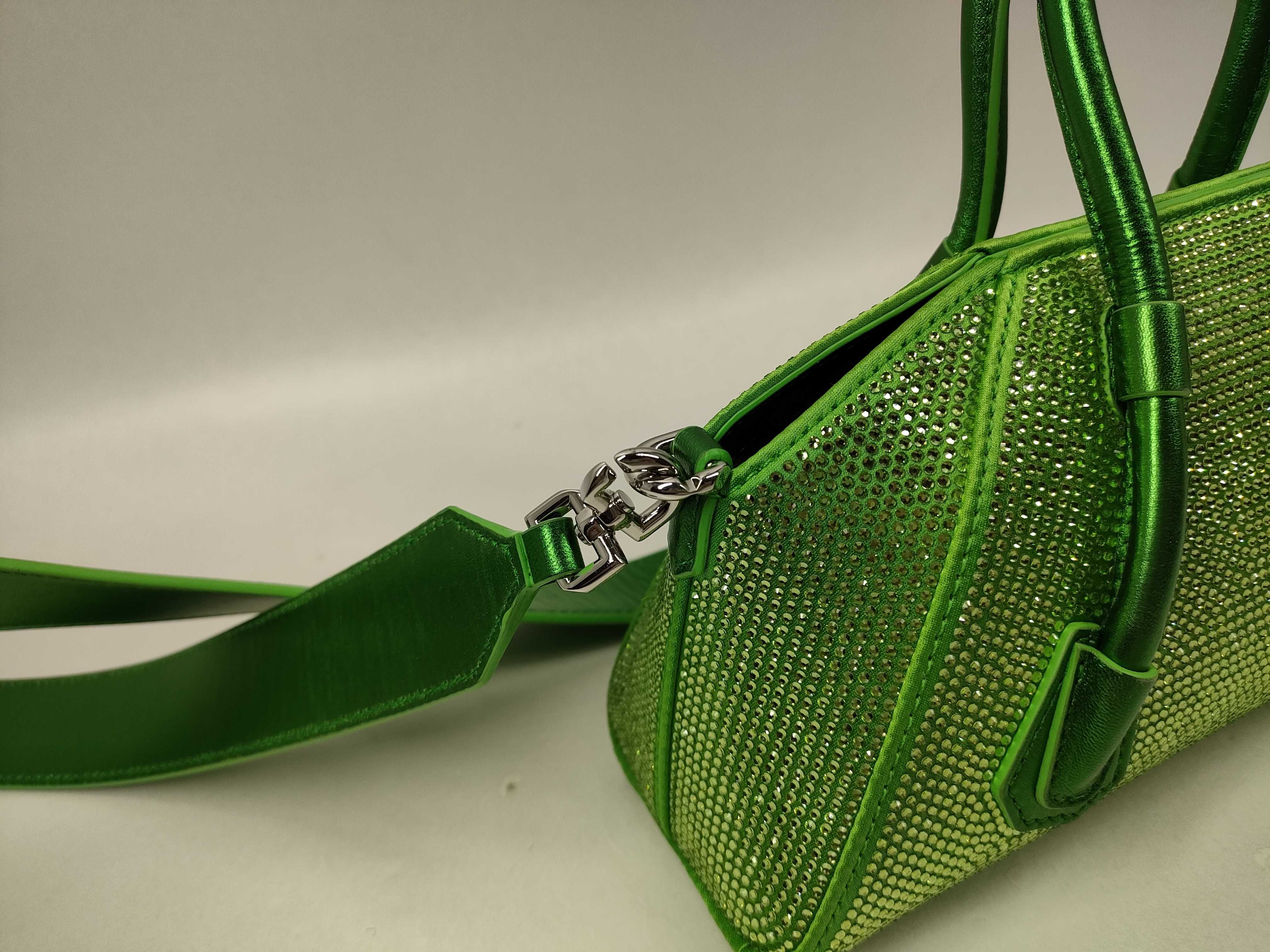 Mini Antigona Rhinestone Padlock Green Handbag with Stud — view 5
