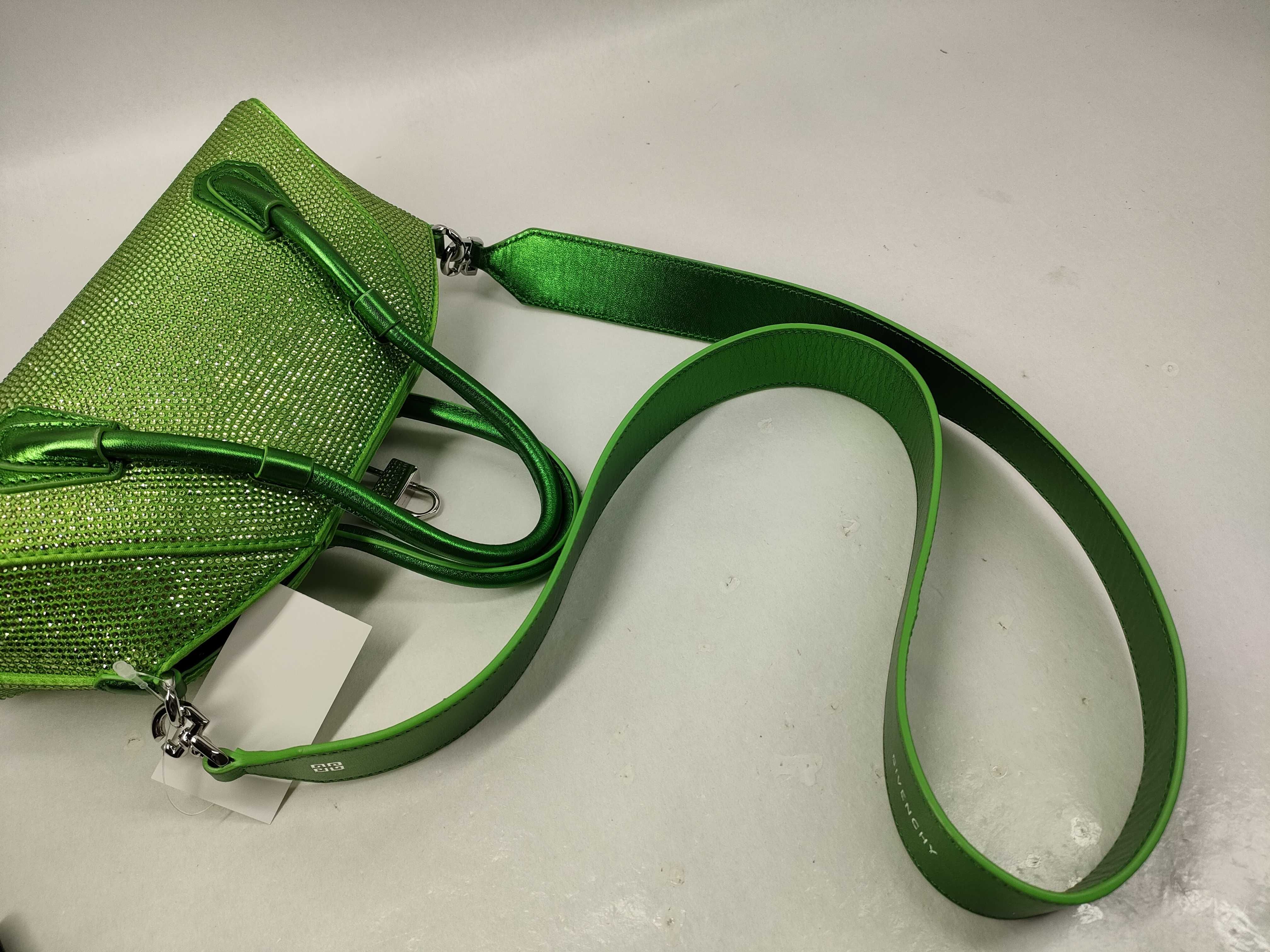 Mini Antigona Rhinestone Padlock Green Handbag with Stud — view 8