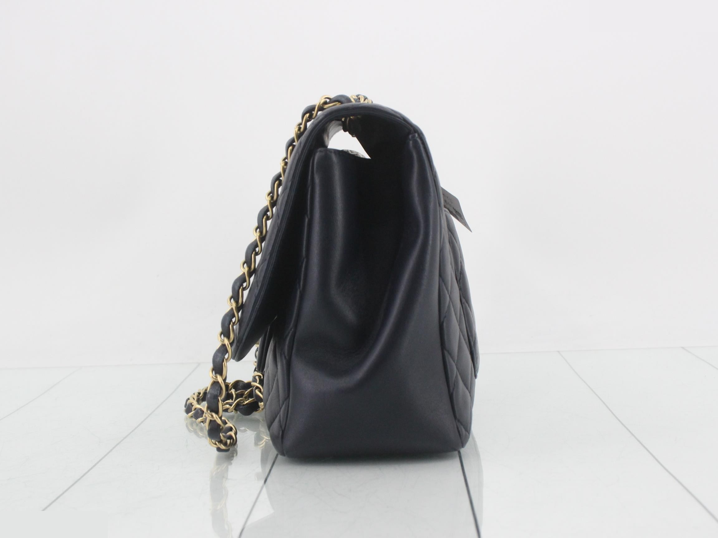 Matelassé Lambskin Turnlock Double Chain Shoulder Bag, Navy — view 3