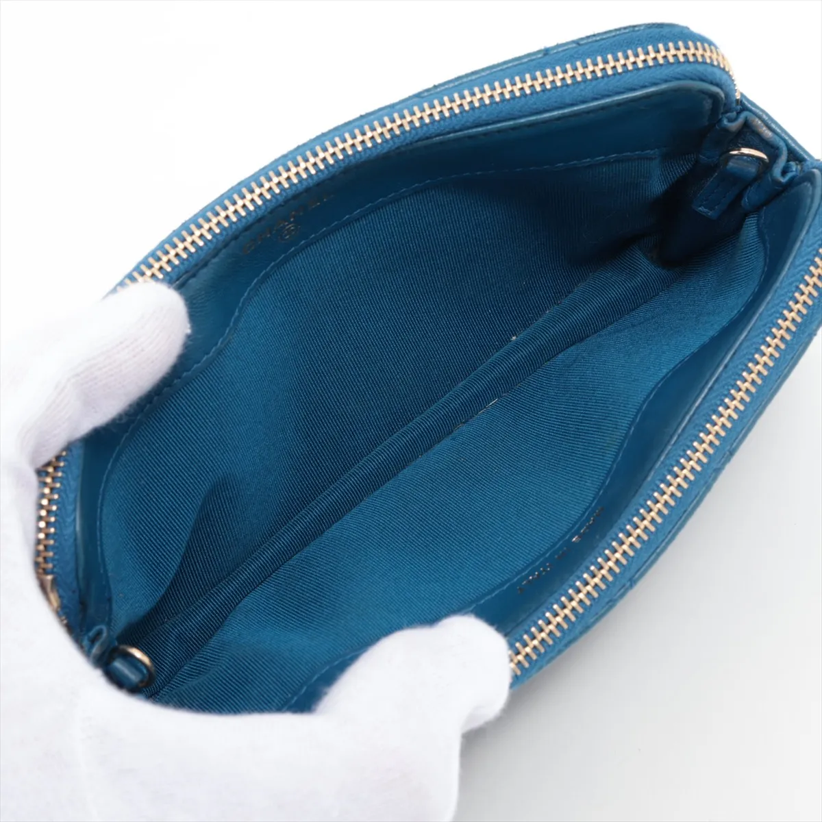 Matelasse Lambskin Chain Wallet Blue Gold Hardware 23662364 No. 23 — view 6