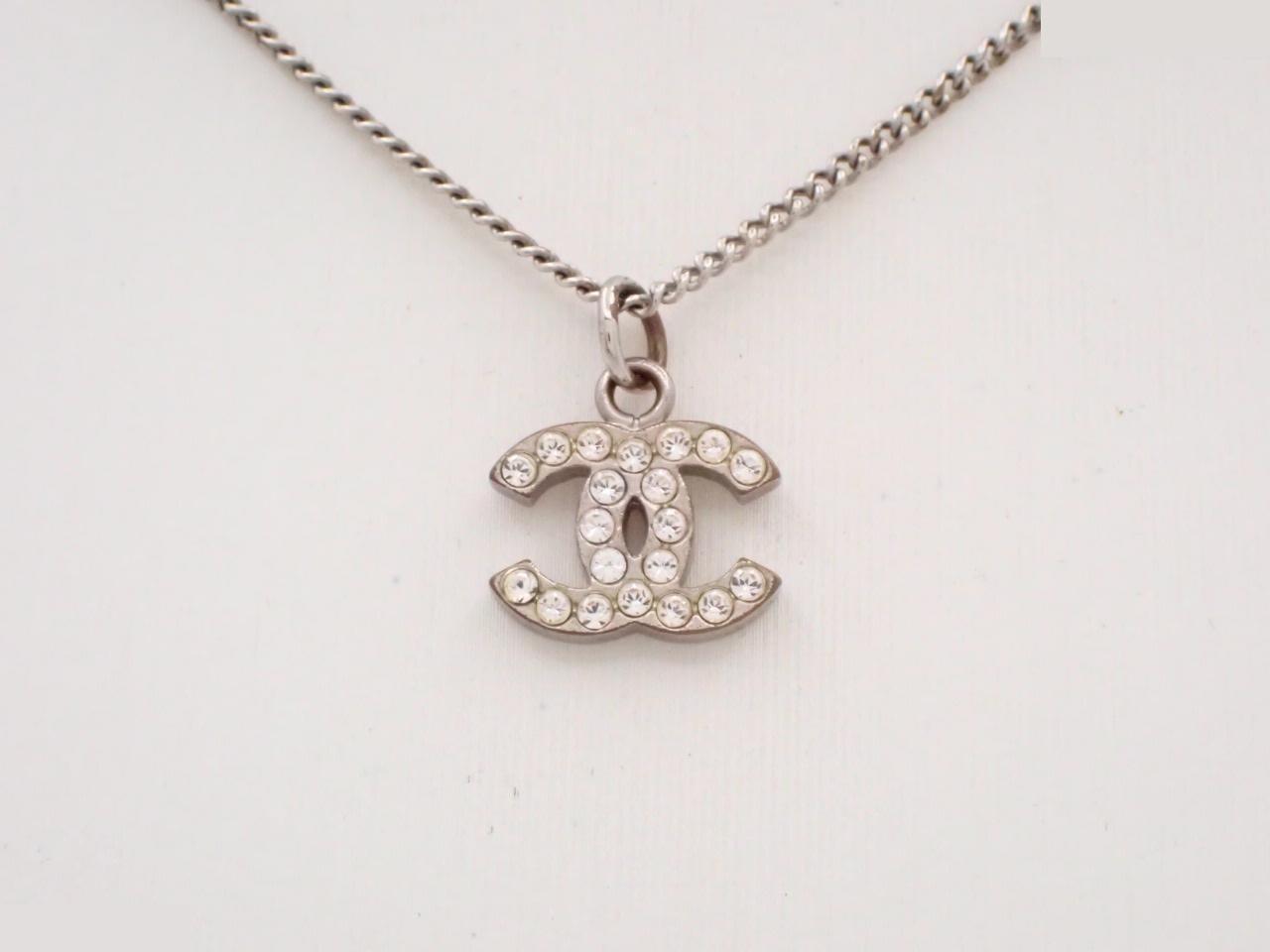 Coco Mark Rhinestone Silver Necklace, Chain approx. 44cm