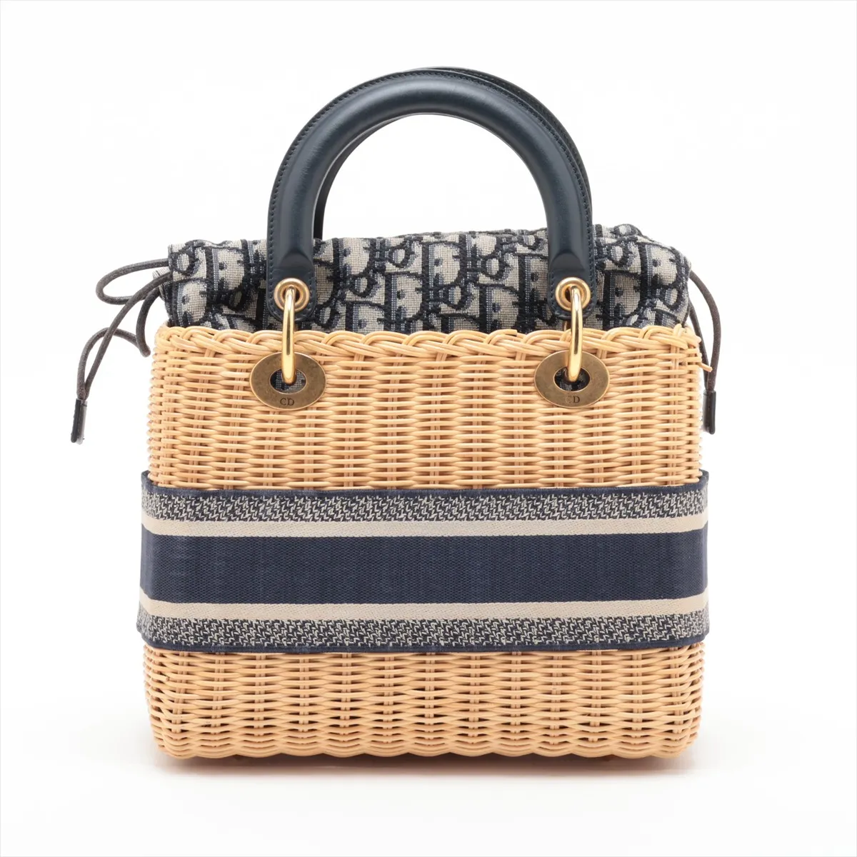 Lady Dior Wicker Rattan x Canvas 2-Way Handbag Beige x Navy — view 2
