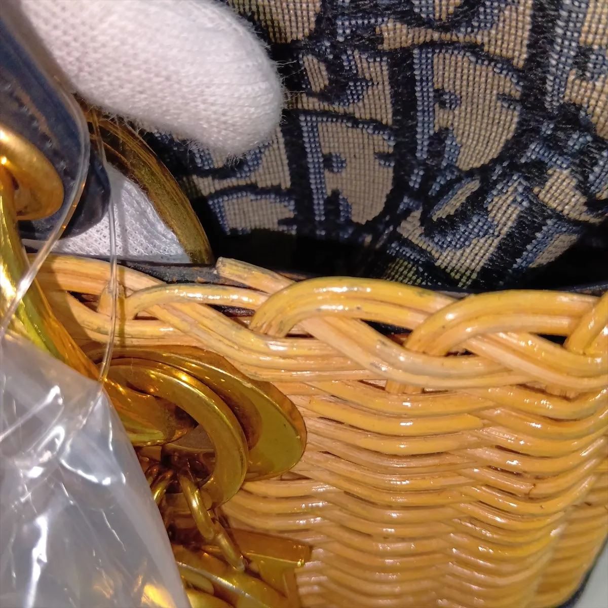 Lady Dior Wicker Rattan x Canvas 2-Way Handbag Beige x Navy — view 12