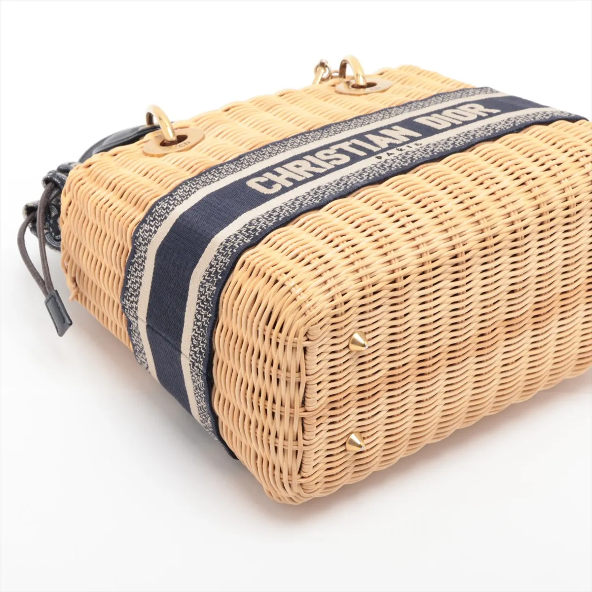 Lady Dior Wicker Rattan x Canvas 2-Way Handbag Beige x Navy — view 4