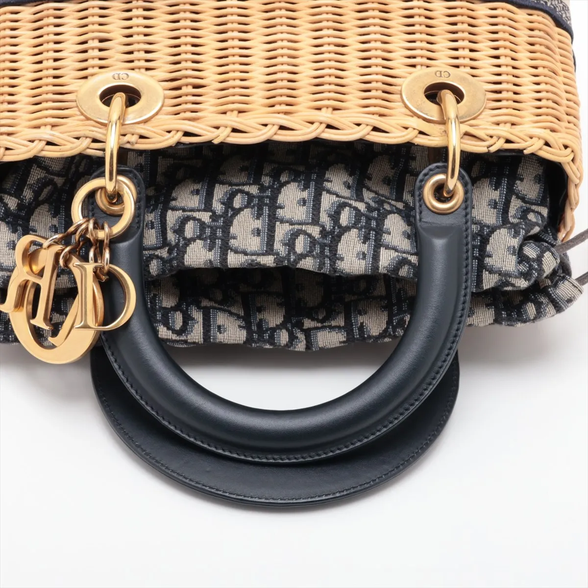 Lady Dior Wicker Rattan x Canvas 2-Way Handbag Beige x Navy — view 5