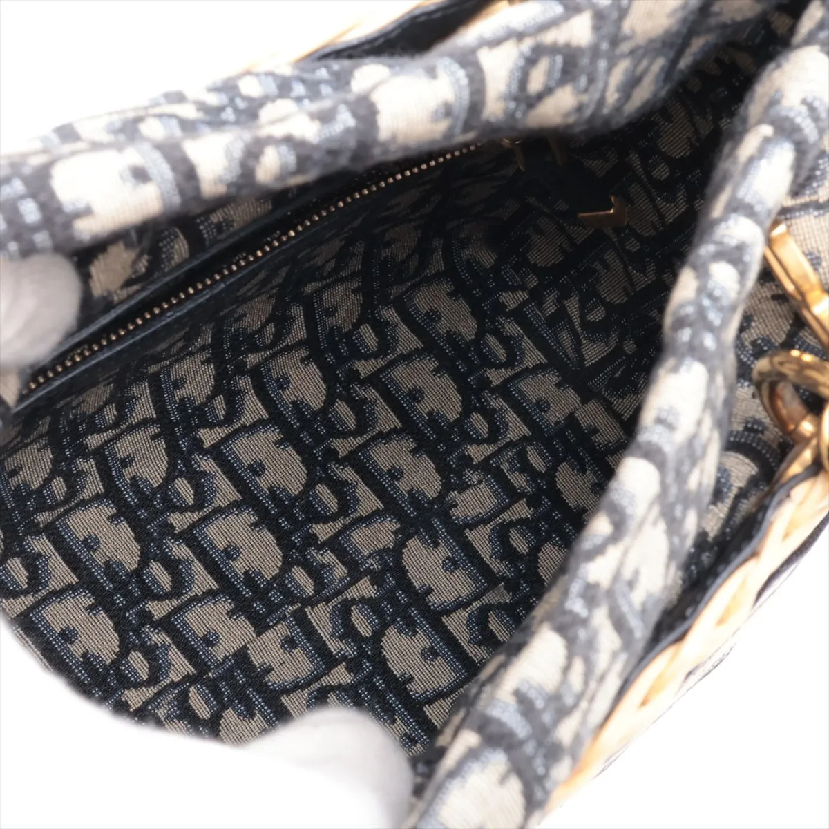 Lady Dior Wicker Rattan x Canvas 2-Way Handbag Beige x Navy — view 8