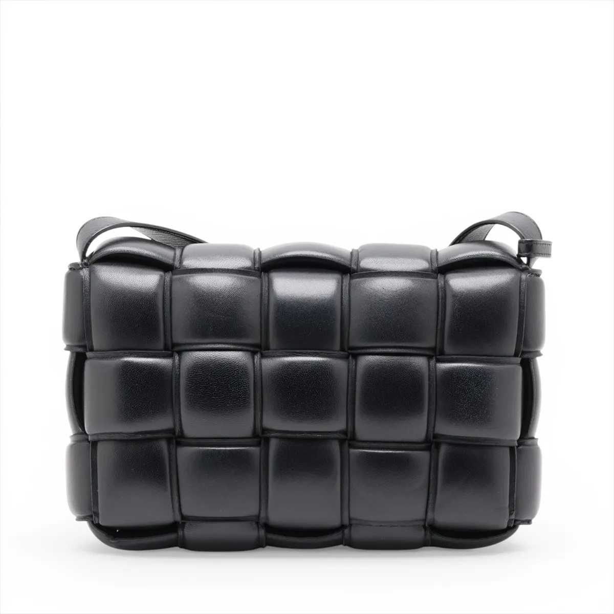 Maxi Intrecciato Padded Cassette Leather Shoulder Bag, Black — view 2