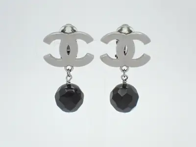 Vintage Classic Black Stone Earrings, 11.1g