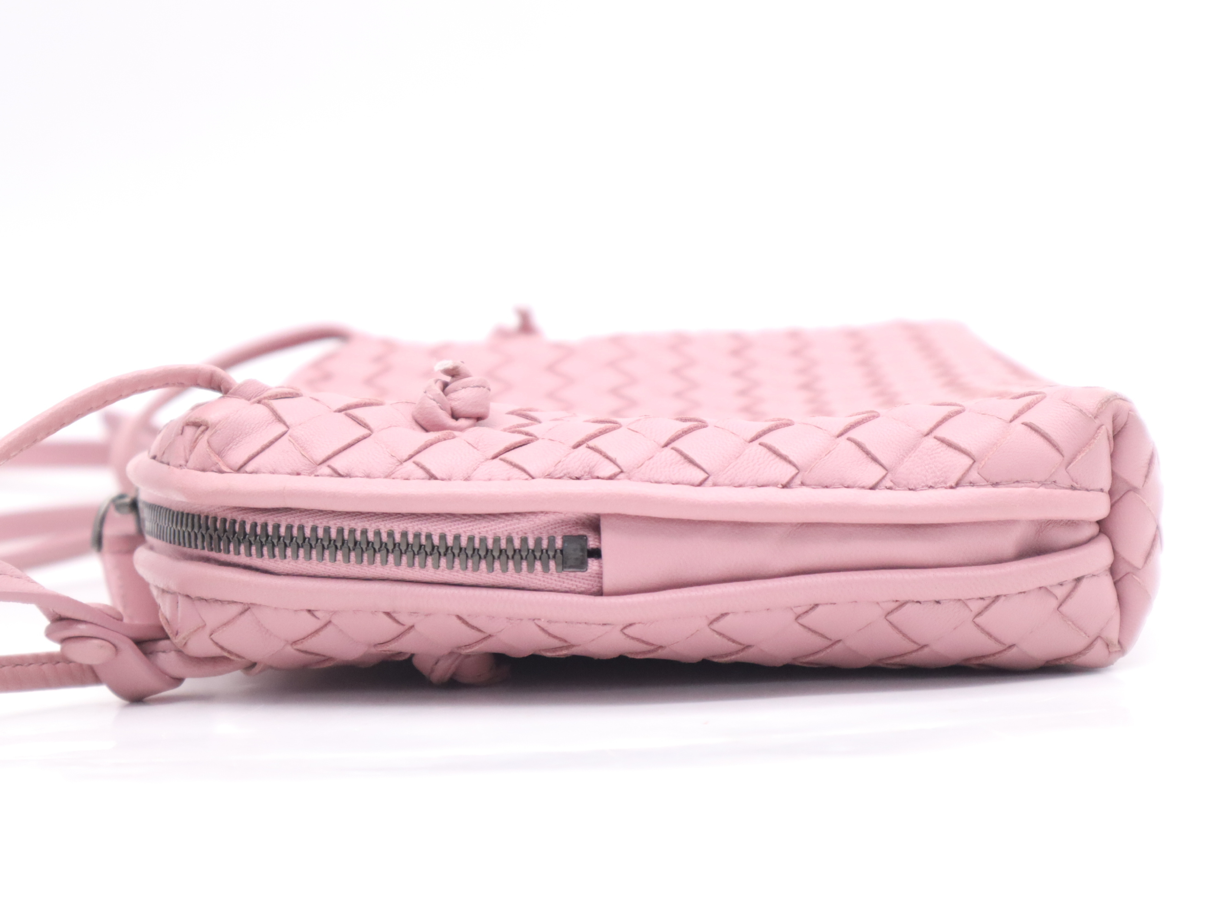 Leather Intrecciato Shoulder Bag, with Dust Bag, Box, and Mirror, Pink Shoulder Bag — view 3