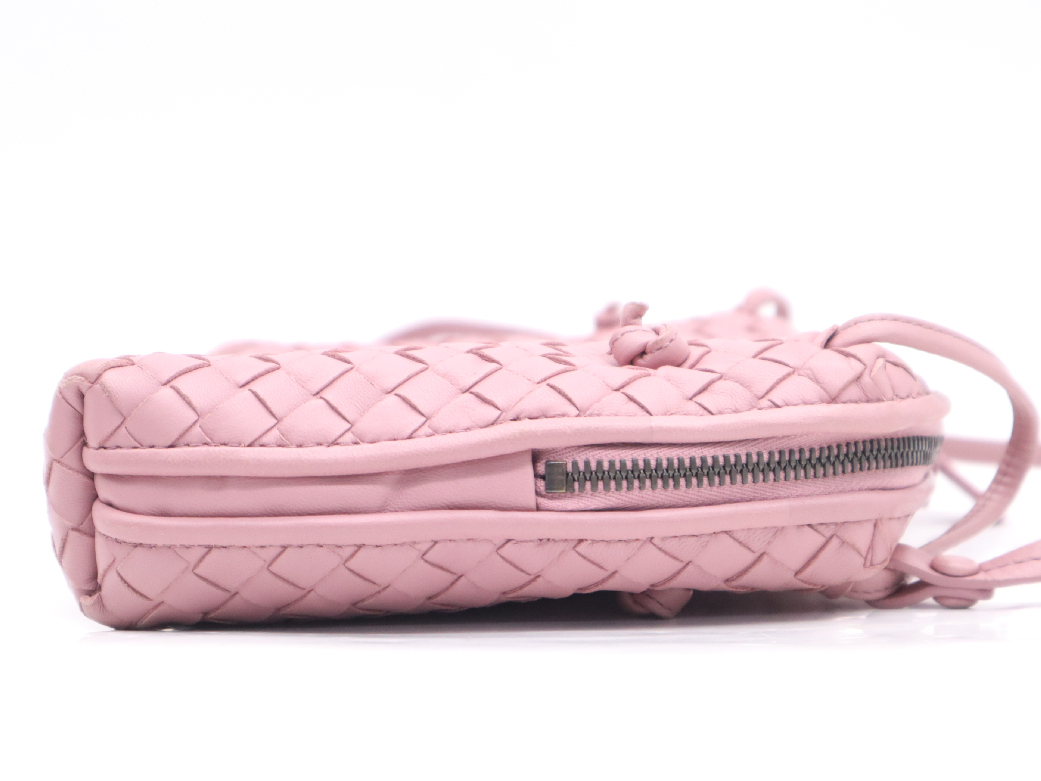 Leather Intrecciato Shoulder Bag, with Dust Bag, Box, and Mirror, Pink Shoulder Bag — view 5