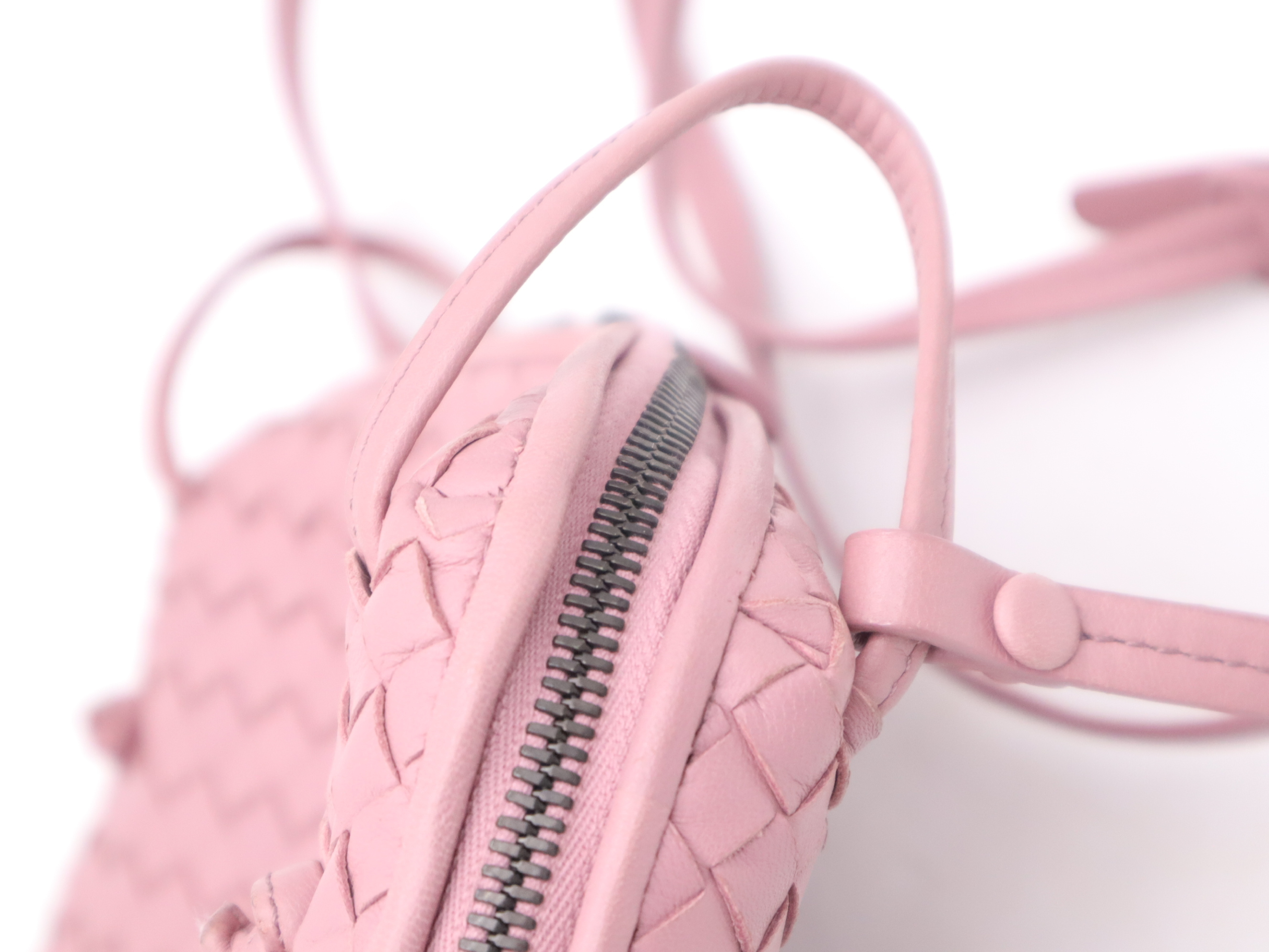 Leather Intrecciato Shoulder Bag, with Dust Bag, Box, and Mirror, Pink Shoulder Bag — view 7