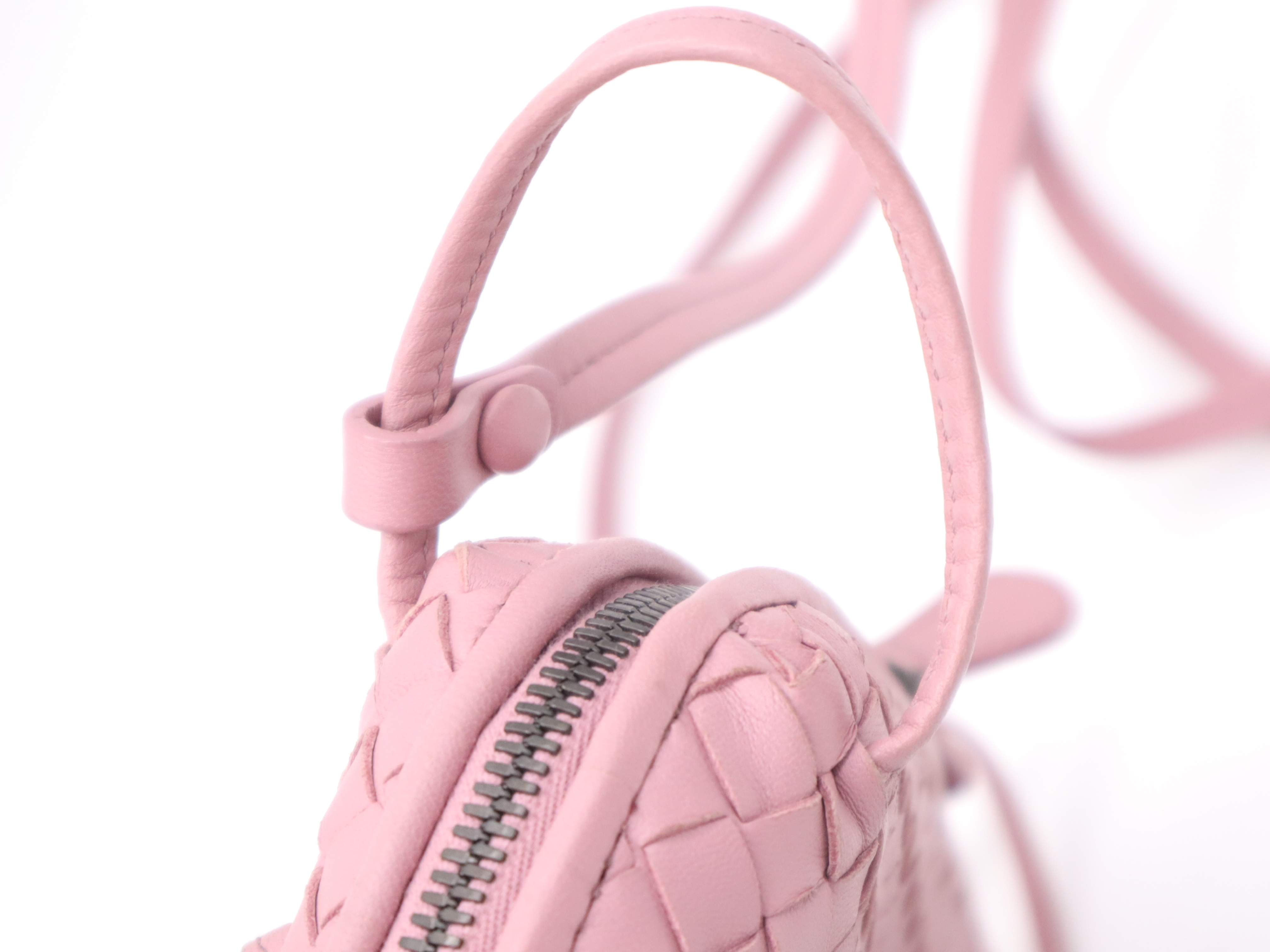 Leather Intrecciato Shoulder Bag, with Dust Bag, Box, and Mirror, Pink Shoulder Bag — view 8