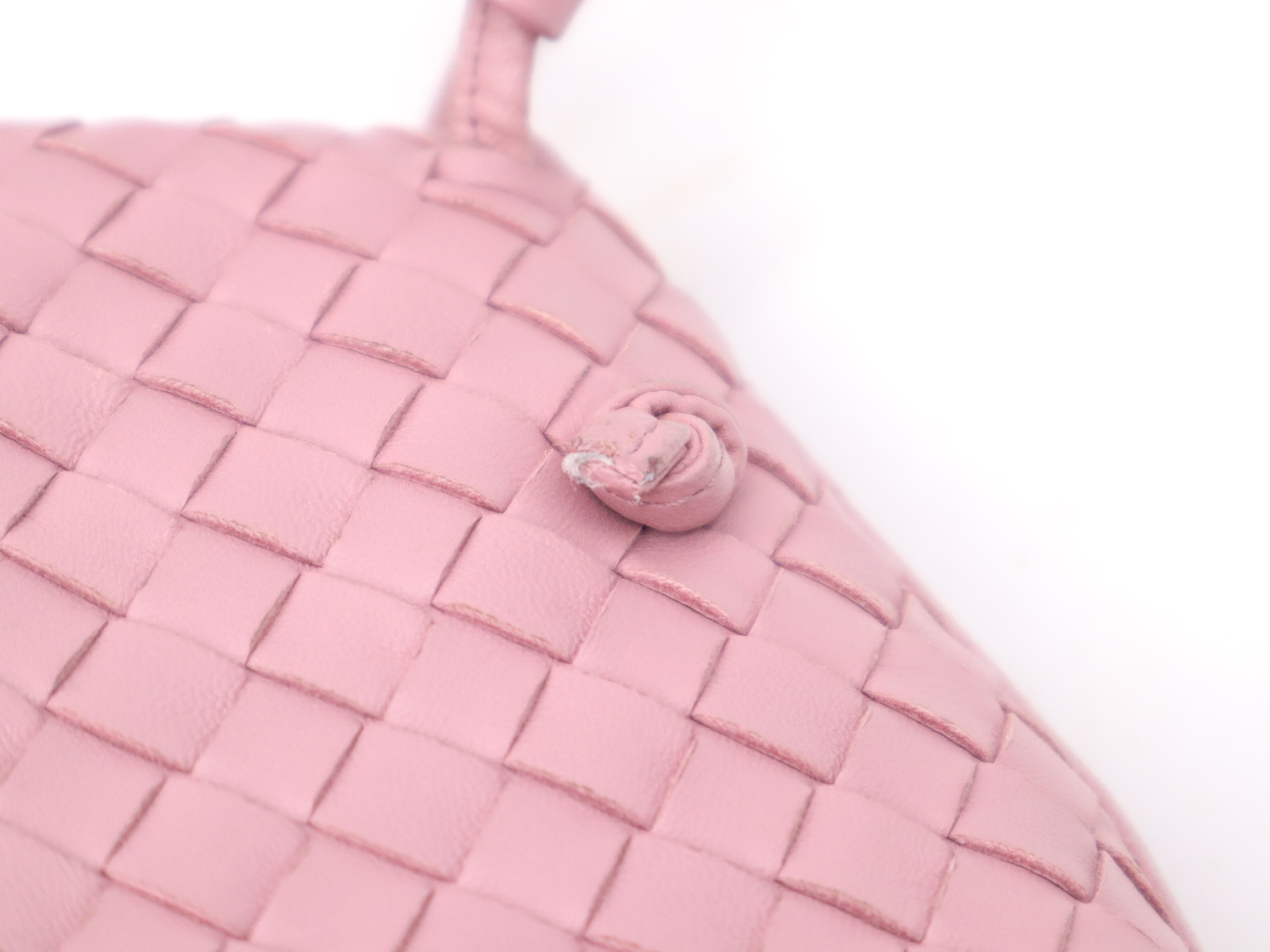 Leather Intrecciato Shoulder Bag, with Dust Bag, Box, and Mirror, Pink Shoulder Bag — view 9
