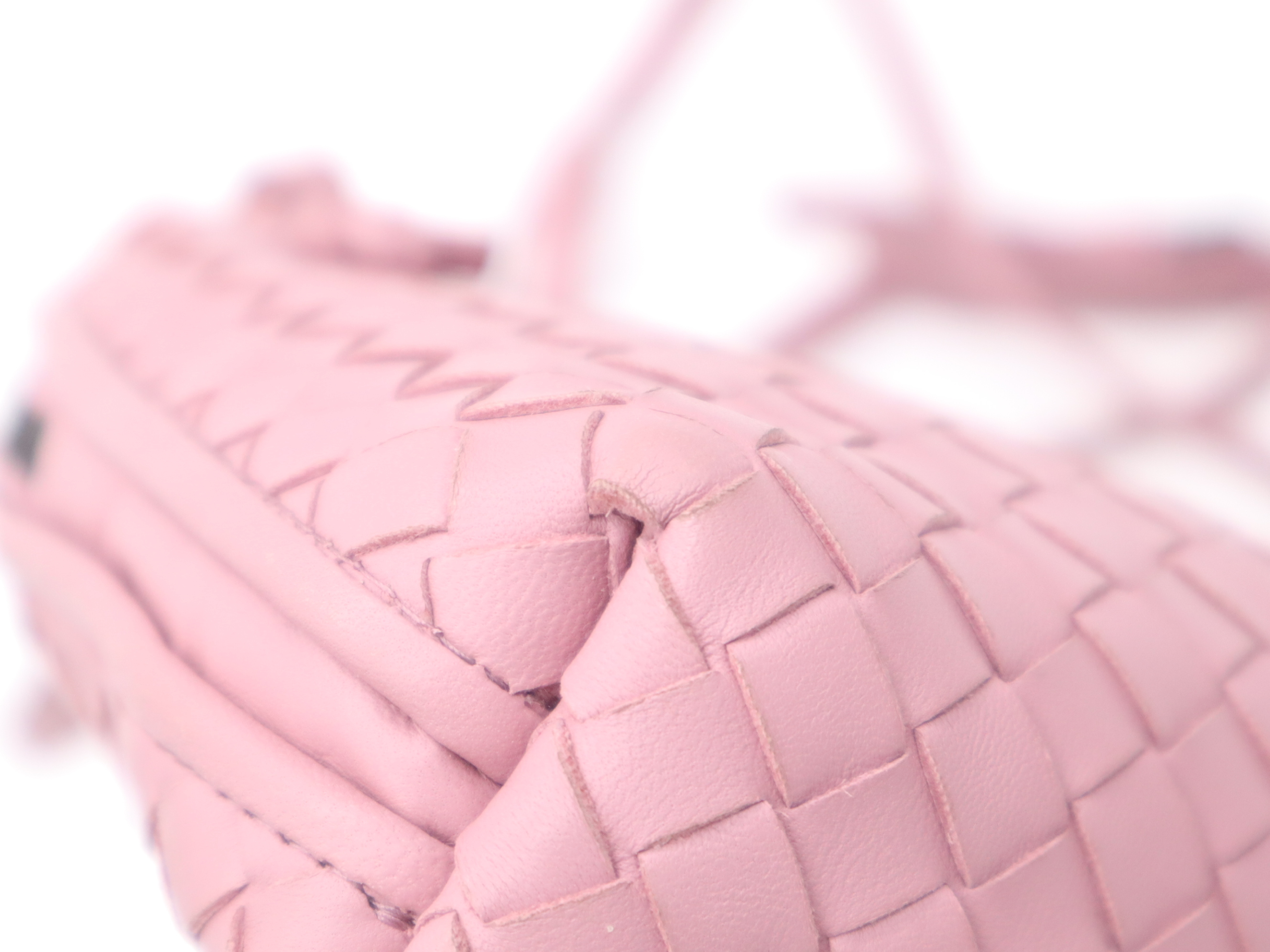 Leather Intrecciato Shoulder Bag, with Dust Bag, Box, and Mirror, Pink Shoulder Bag — view 10