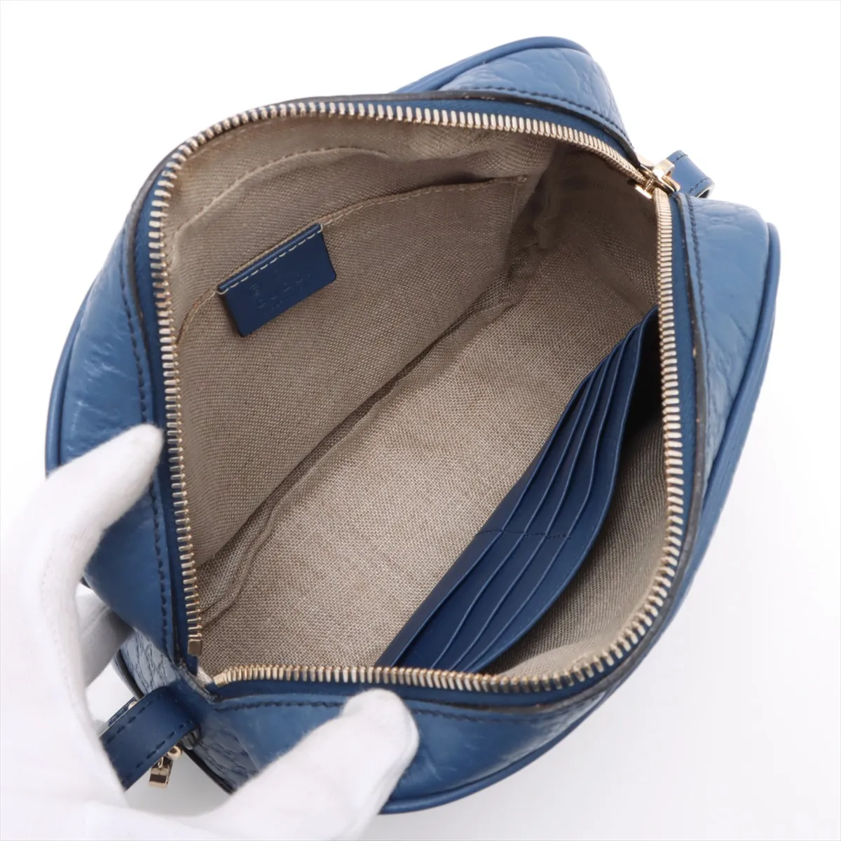 Micro Guccisima Leather Shoulder Bag Blue 449413 Outlet — view 6