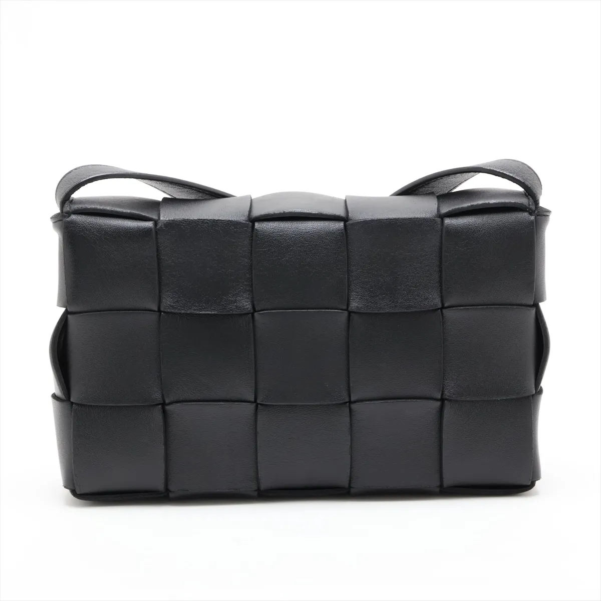 Maxi Intrecciato Cassette Leather Shoulder Bag, Black — view 2