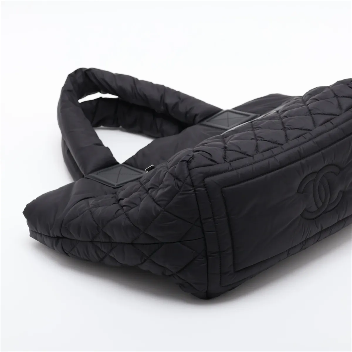 Coco Cocoon Nylon x Leather Tote Bag, Black, Silver Hardware, 19938207, Serial Number 19-series, External Stitching. — view 4