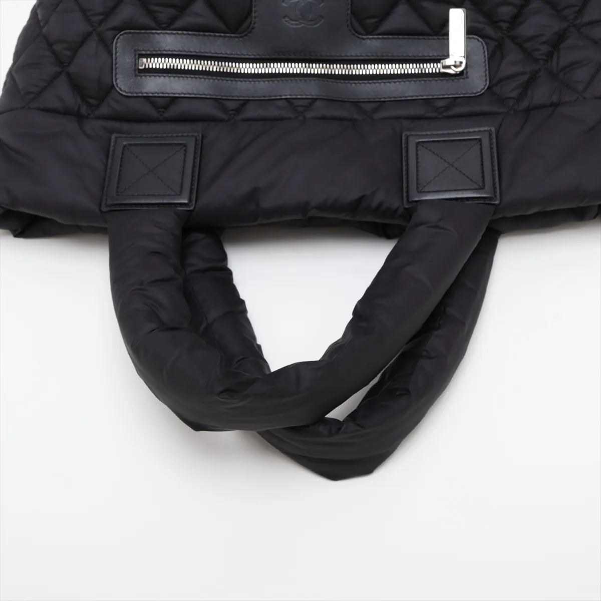 Coco Cocoon Nylon x Leather Tote Bag, Black, Silver Hardware, 19938207, Serial Number 19-series, External Stitching. — view 5