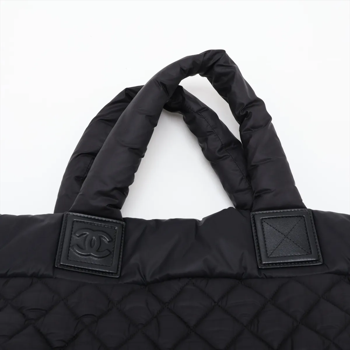 Coco Cocoon Nylon x Leather Tote Bag, Black, Silver Hardware, 19938207, Serial Number 19-series, External Stitching. — view 6