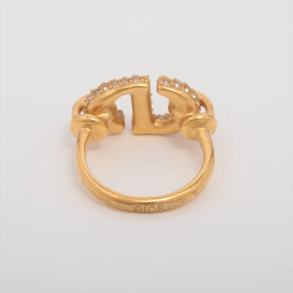 CD Navy Ring, Size M, Gold Plated with Rhinestones, Shows signs of wear, — view 2