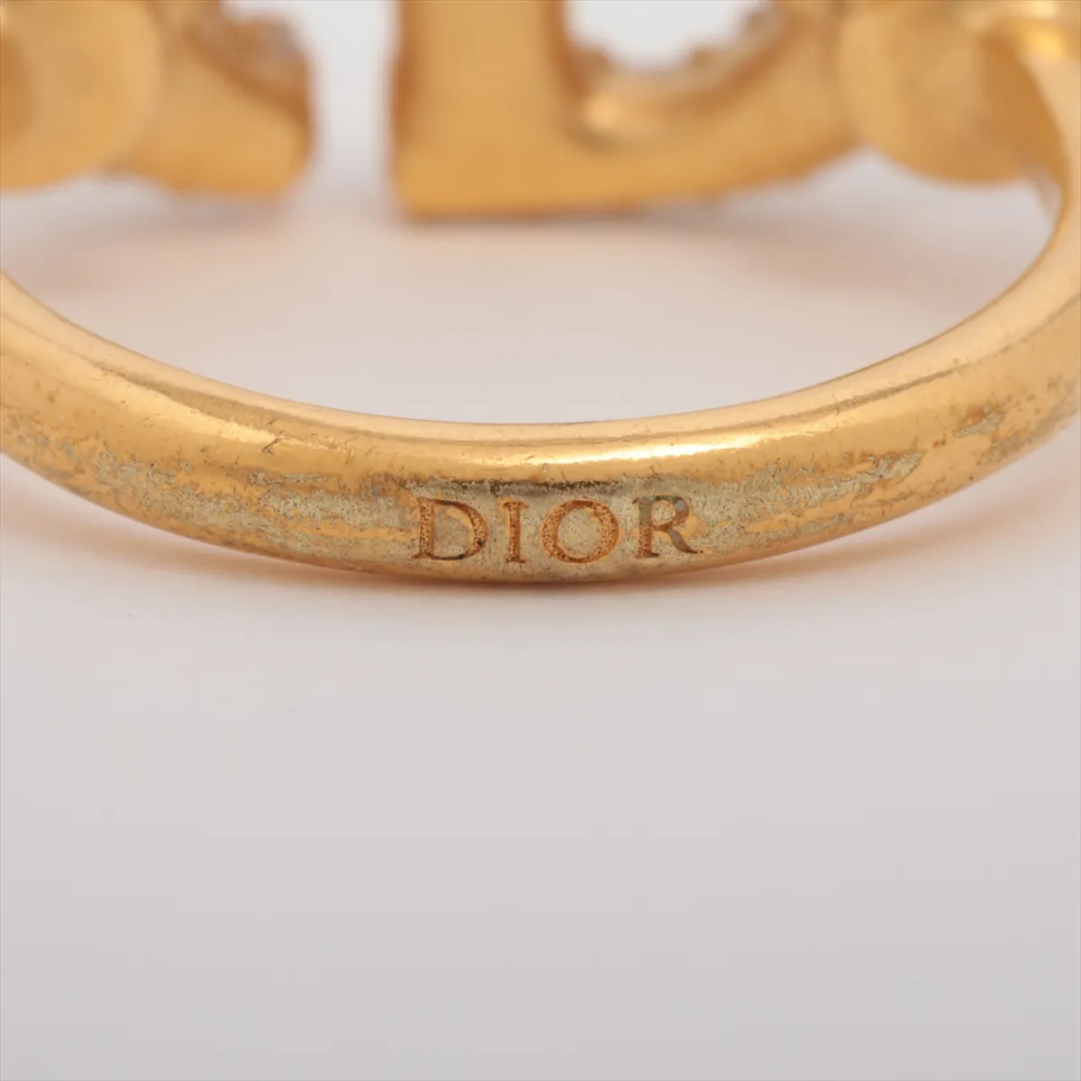 CD Navy Ring, Size M, Gold Plated with Rhinestones, Shows signs of wear, — view 3