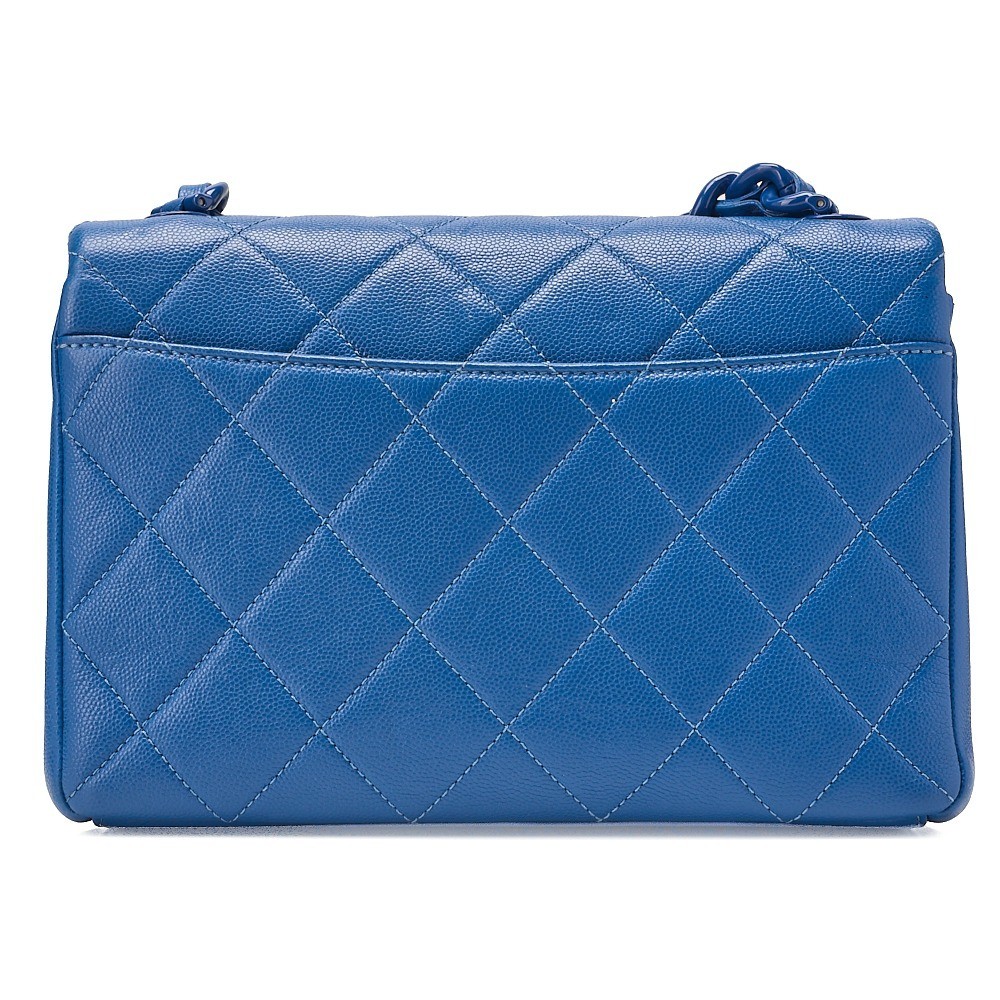 Caviar Skin Mini Mat 21cm Chain Shoulder Bag, Navy — view 2