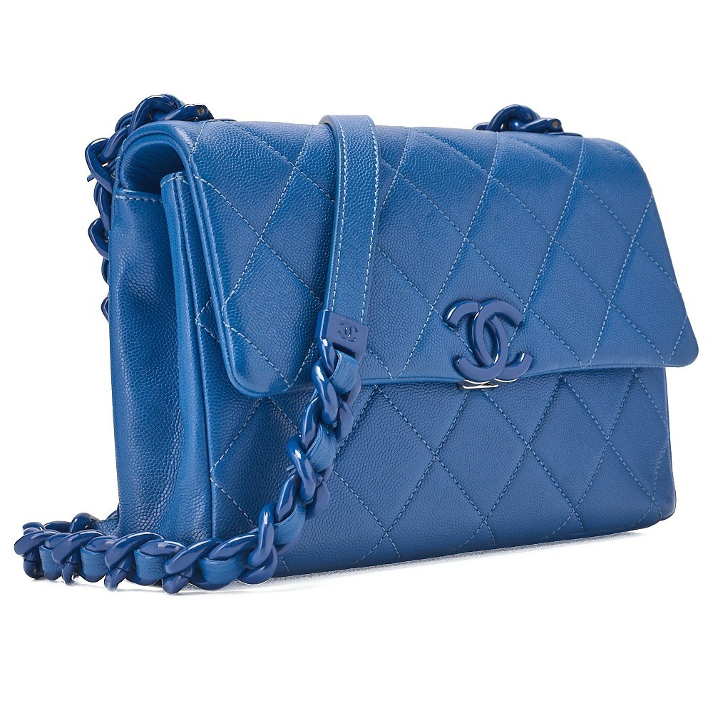 Caviar Skin Mini Mat 21cm Chain Shoulder Bag, Navy — view 3