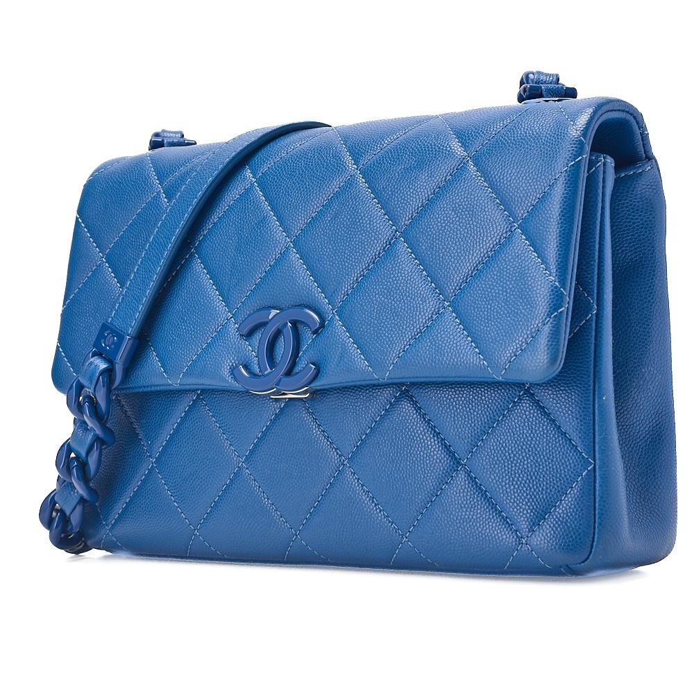 Caviar Skin Mini Mat 21cm Chain Shoulder Bag, Navy — view 4