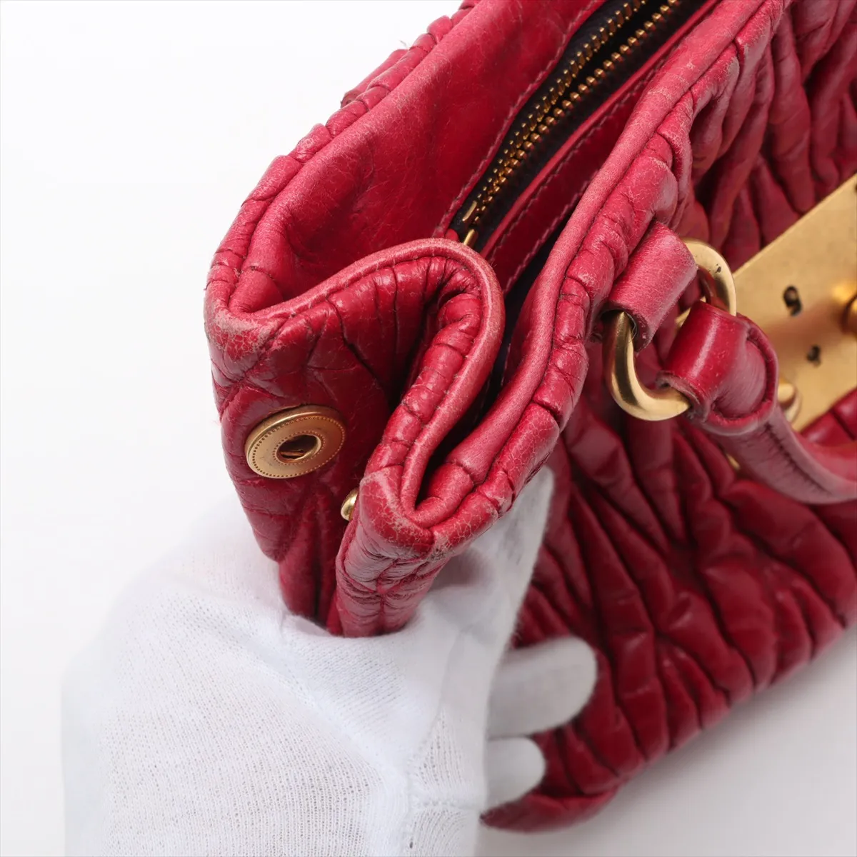 Matelasse Leather 2WAY Handbag Red — view 12