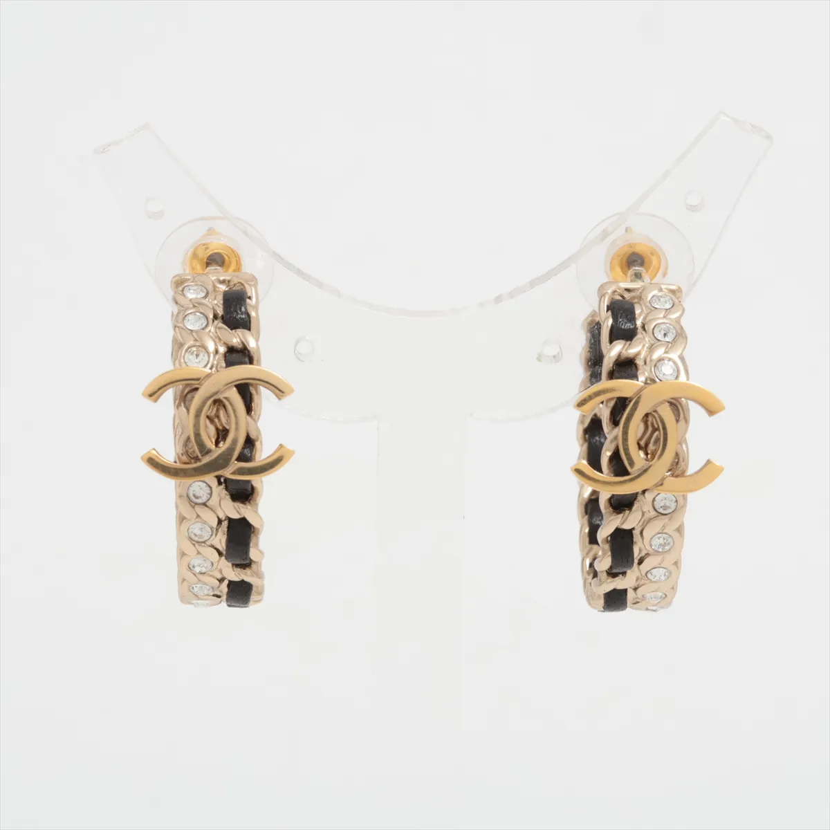 Cocomark B20C Earrings (for both ears) GP x Leather x Rhinestone Gold — view 2