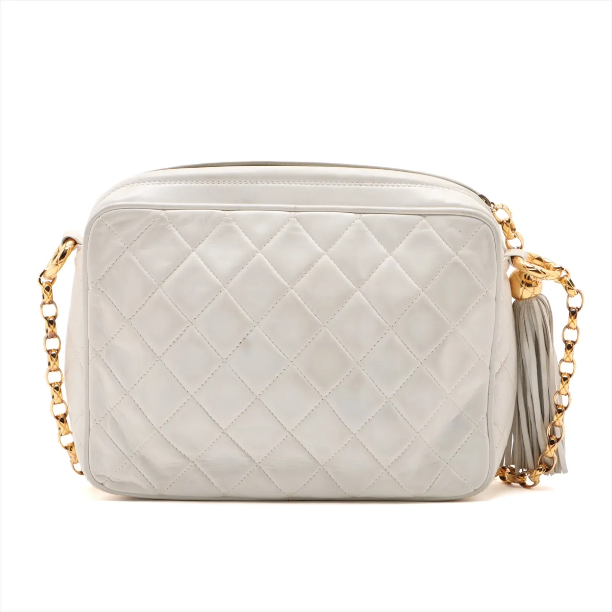 Matelasse Lambskin Chain Shoulder Bag Fringe White Gold Hardware 1989265 No. 1 — view 2