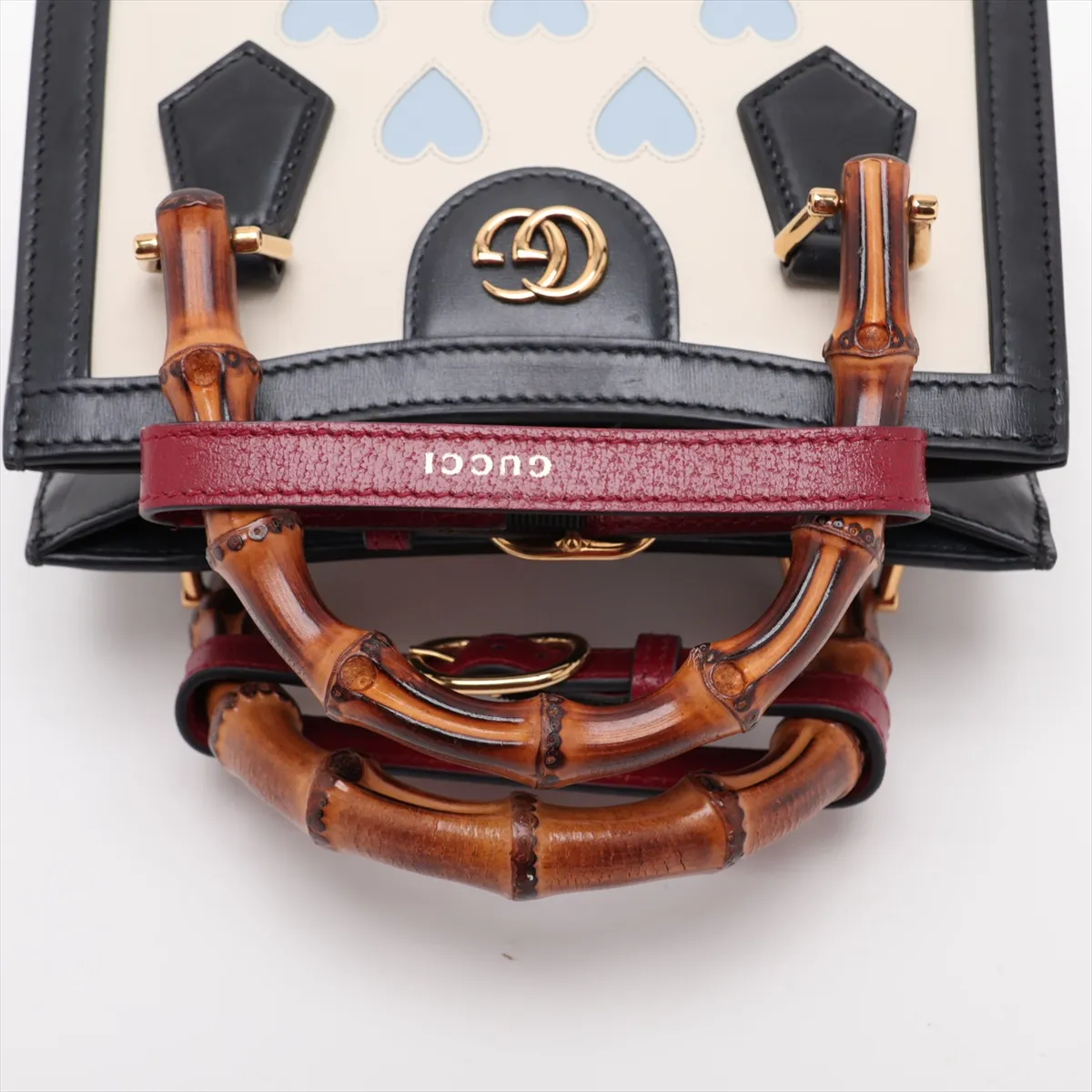 Bamboo Diana Leather 2-Way Handbag, Black x White, 702732 — view 5