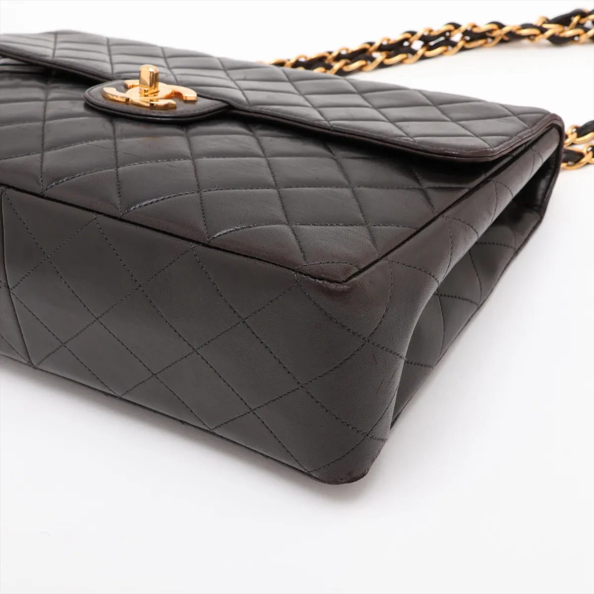 Large Matelassé 30 Lambskin Single Flap Double Chain Bag, Black with Gold Hardware, 4320229, Series 4, A11869 — view 3