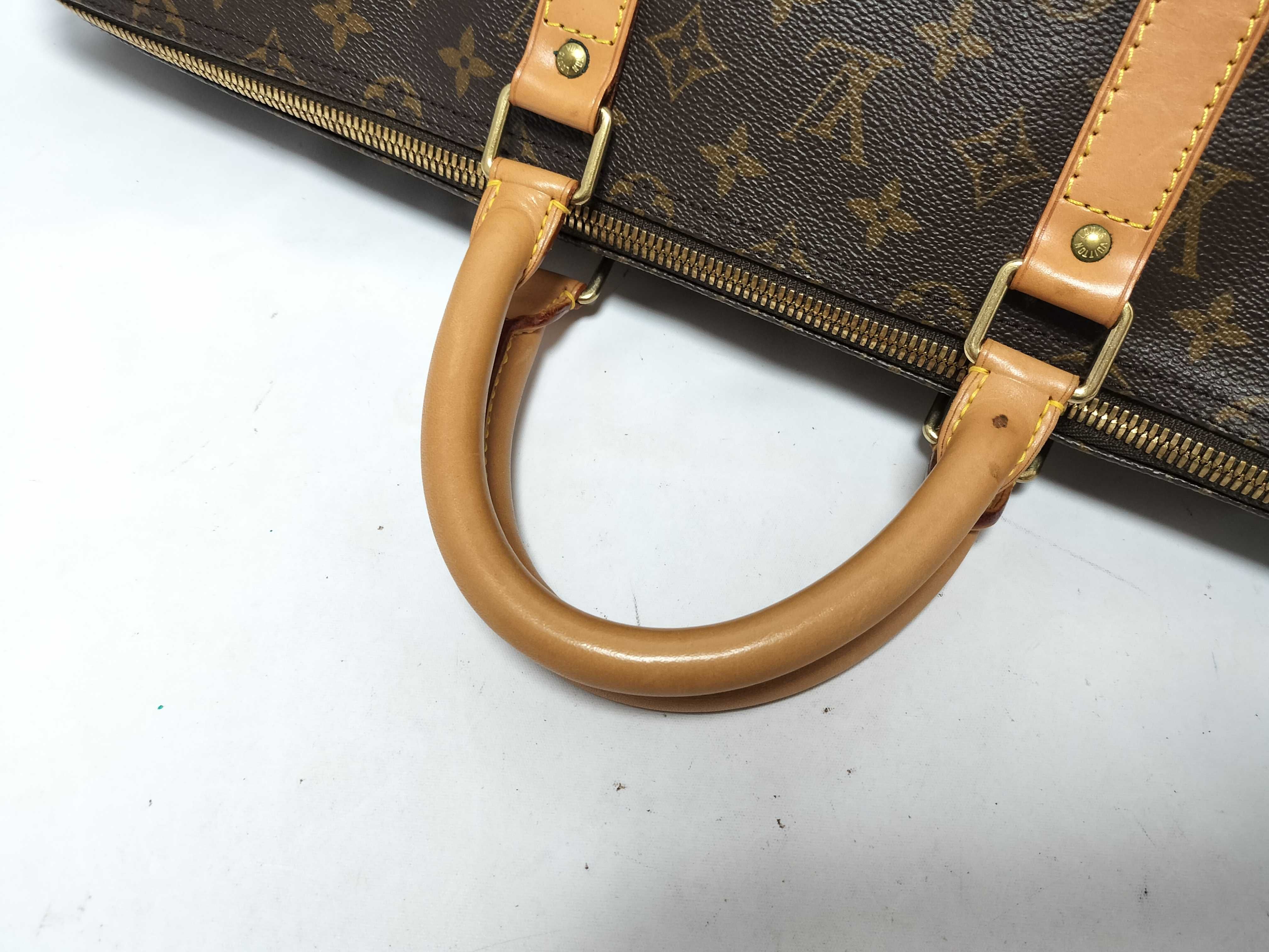 LV Keepall Bandoulière 55 M41414 Monogram Boston Bag with Key, Padlock, Strap, Handle Strap, Name Tag, and Dust Bag — view 3